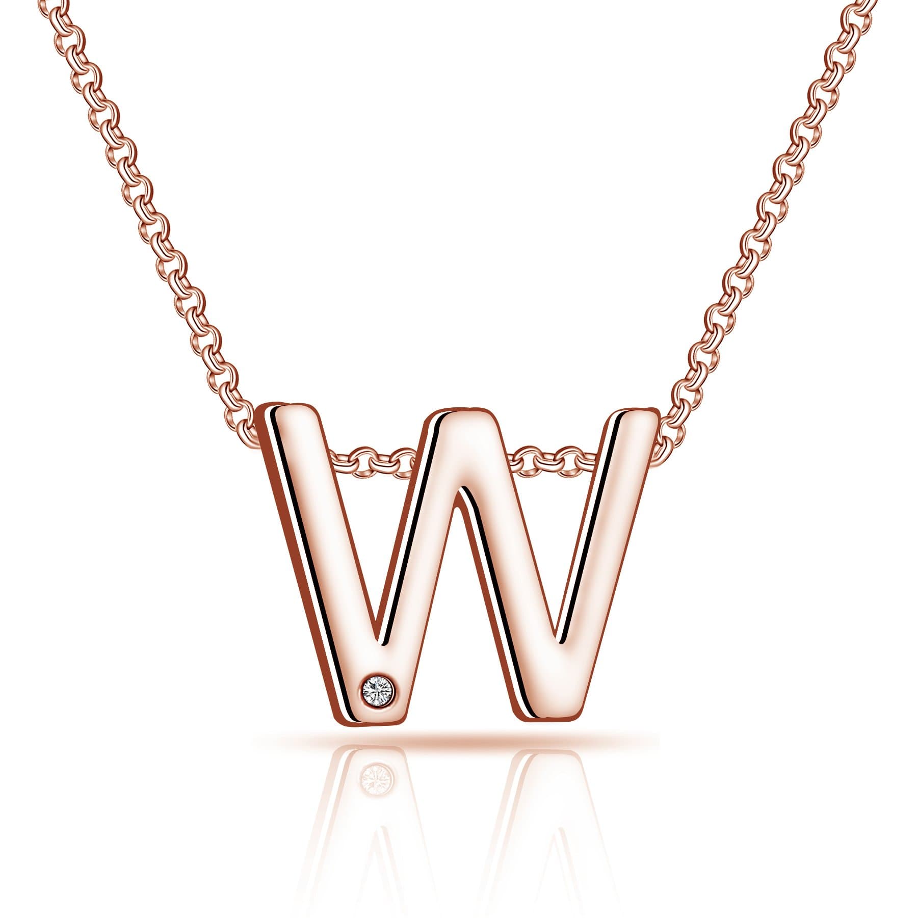Rose Gold Plated Initial Necklace Letter W Created with Zircondia® Crystals