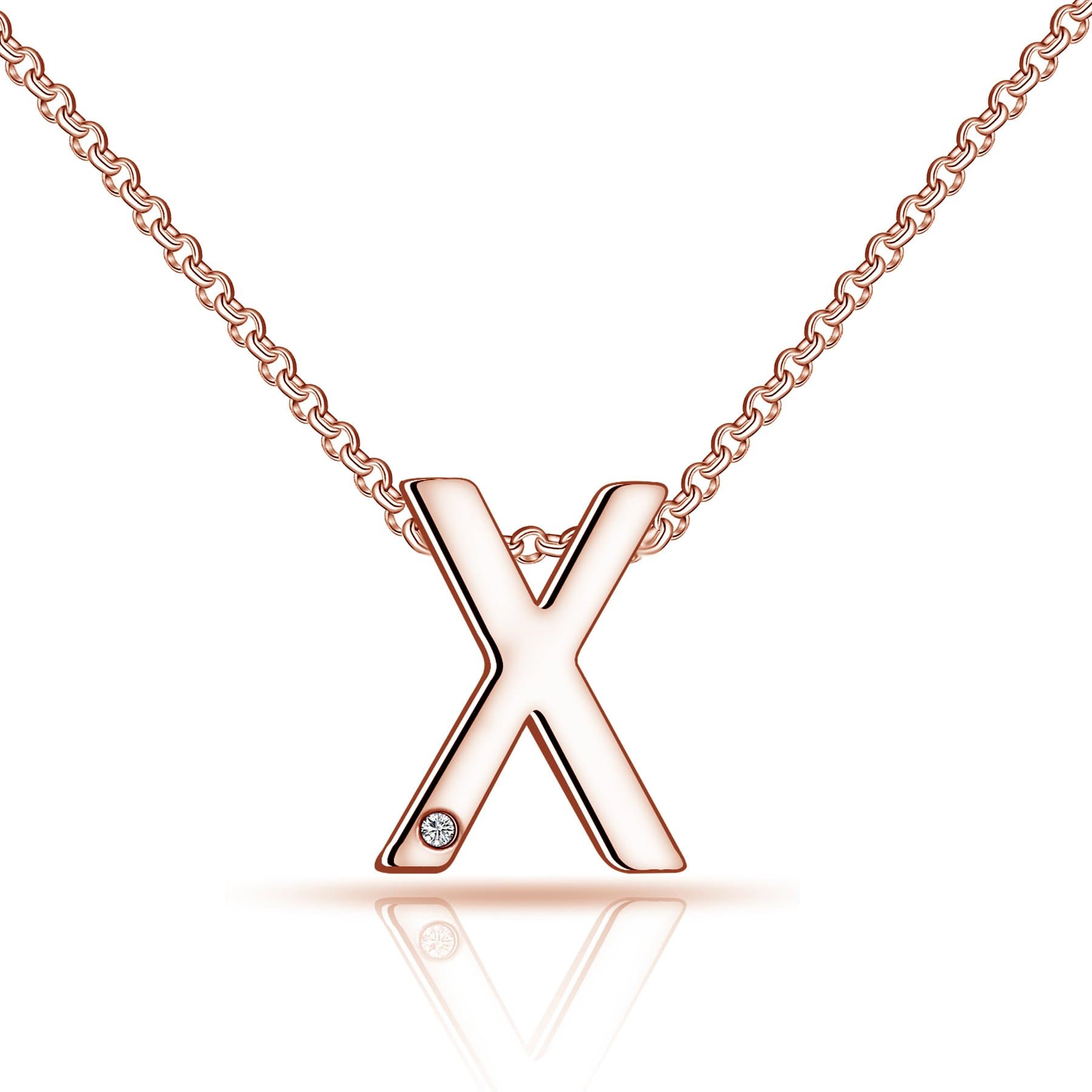 Rose Gold Plated Initial Necklace Letter X Created with Zircondia® Crystals