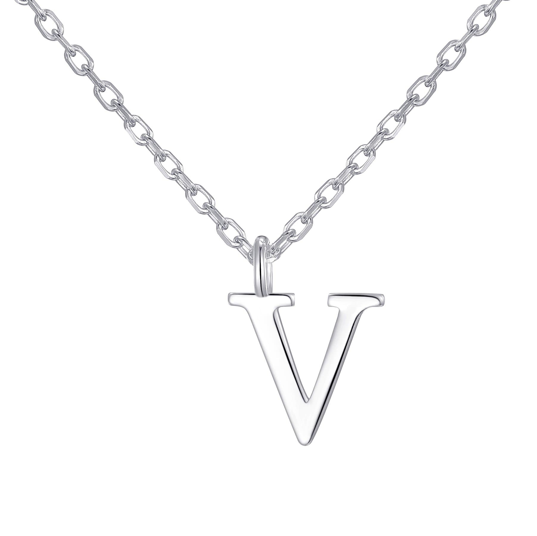 Sterling Silver Initial V Necklace