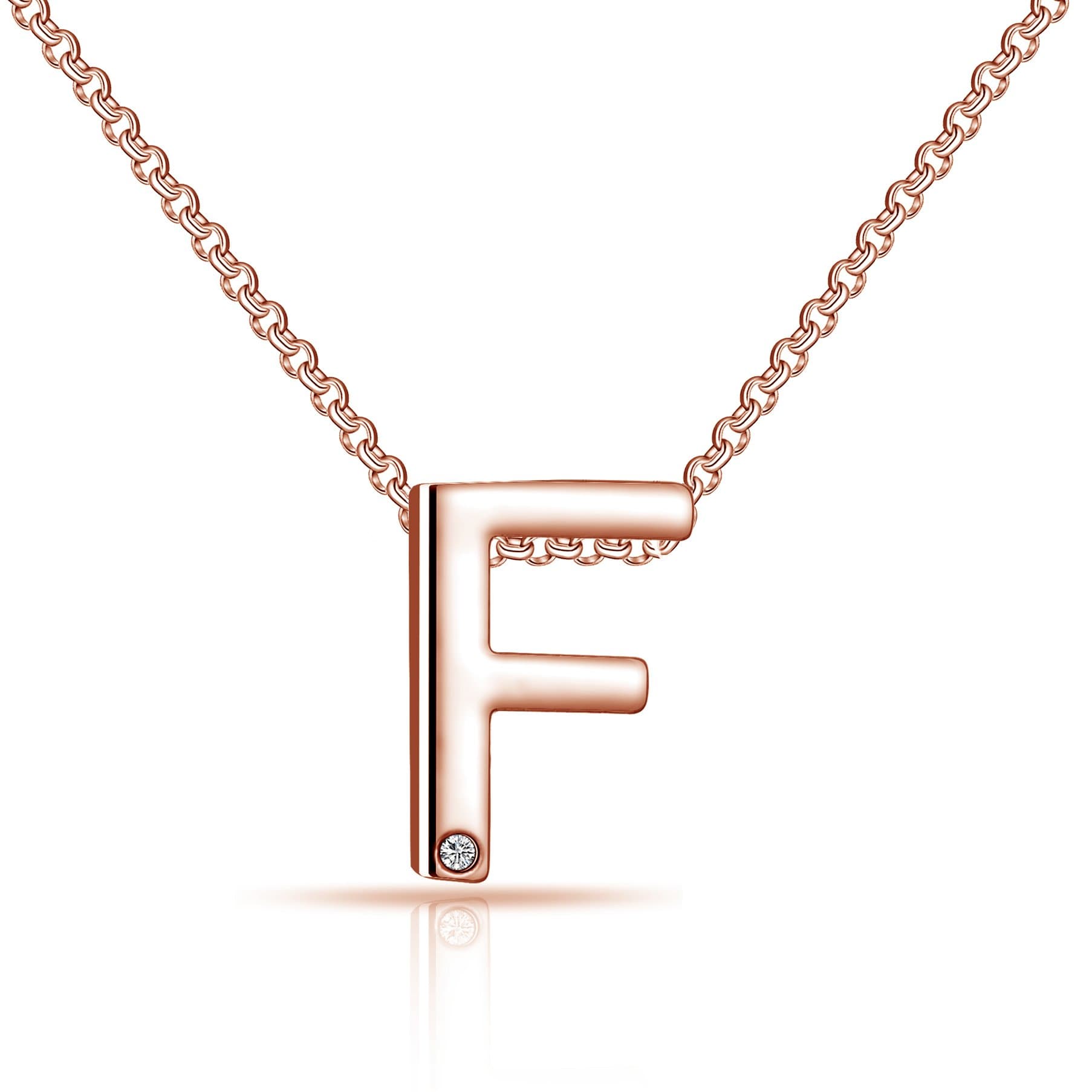 Rose Gold Plated Initial Necklace Letter F Created with Zircondia® Crystals