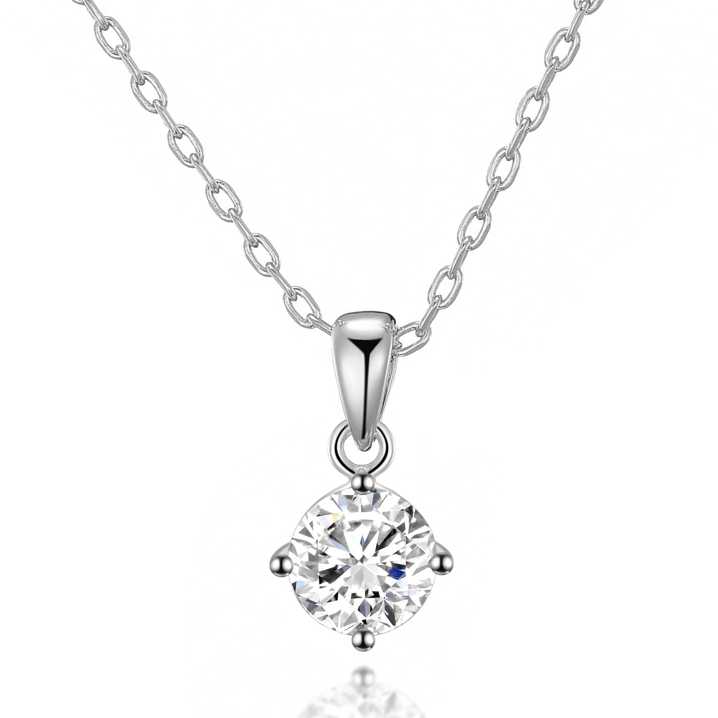 Sterling Silver Solitaire Necklace Created with Zircondia® Crystals