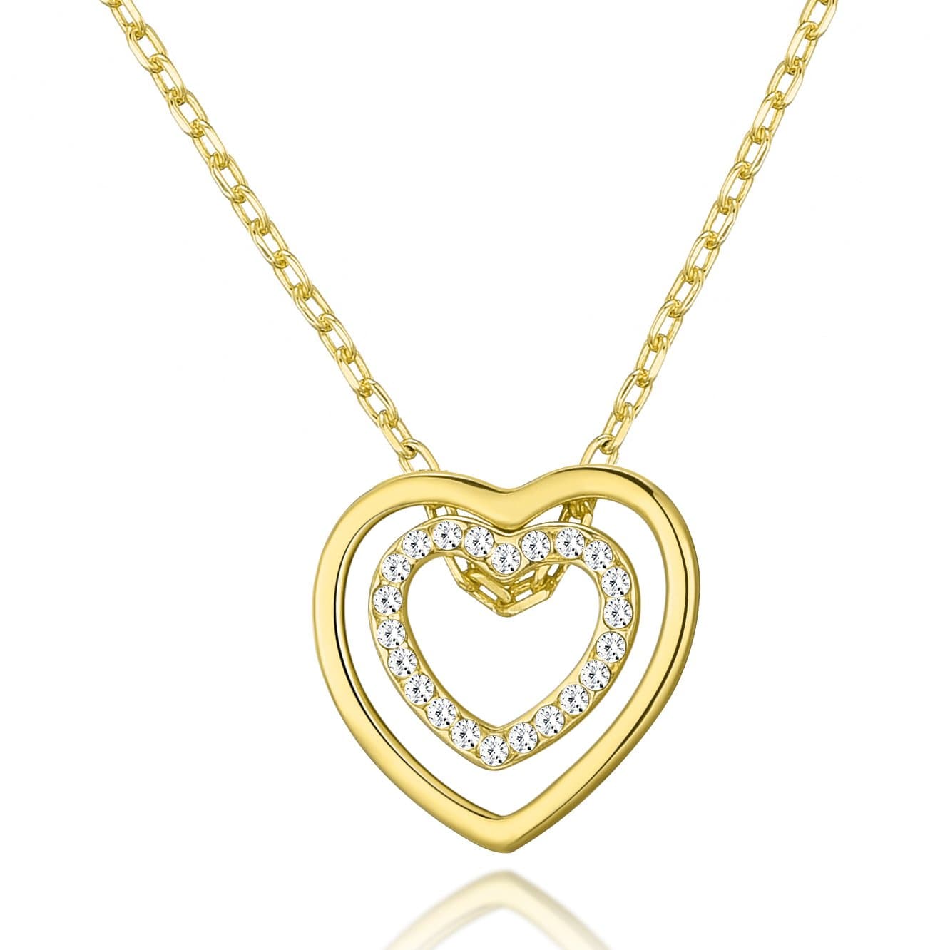 Gold Plated Double Heart Necklace Created with Zircondia® Crystals