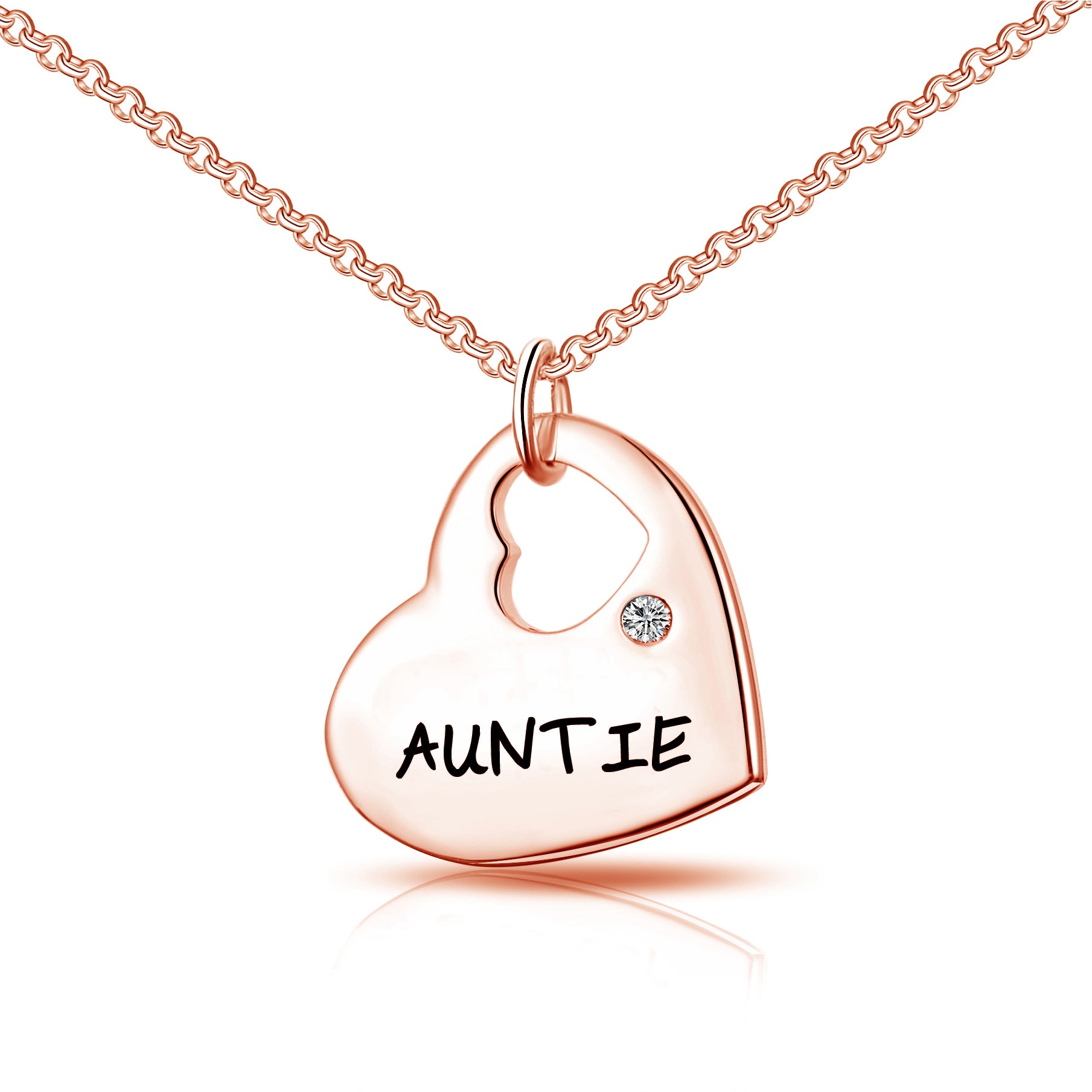 Rose Gold Plated Auntie Heart Necklace Created with Zircondia® Crystals