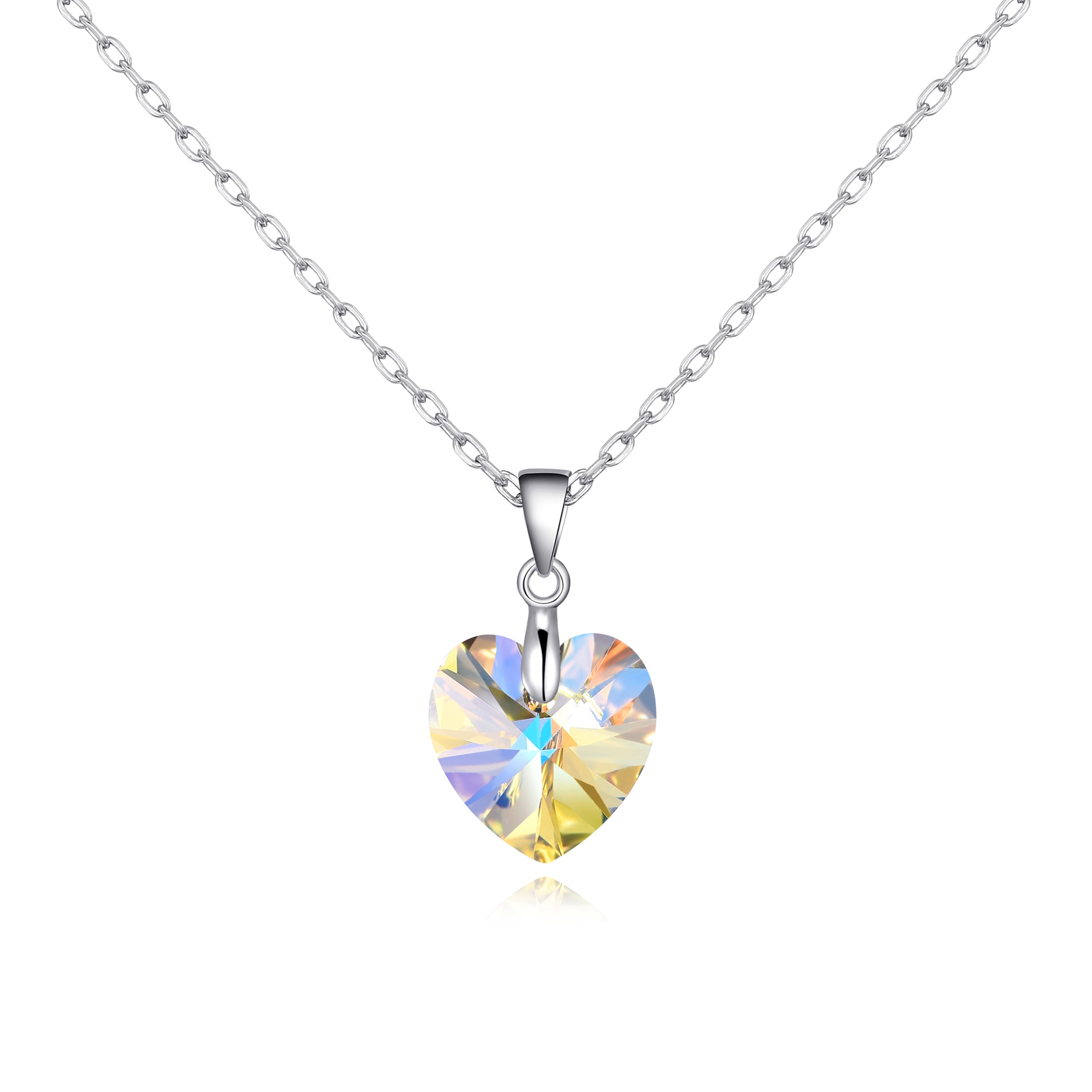 Sterling Silver Aurora Borealis Heart Necklace Created with Zircondia® Crystals