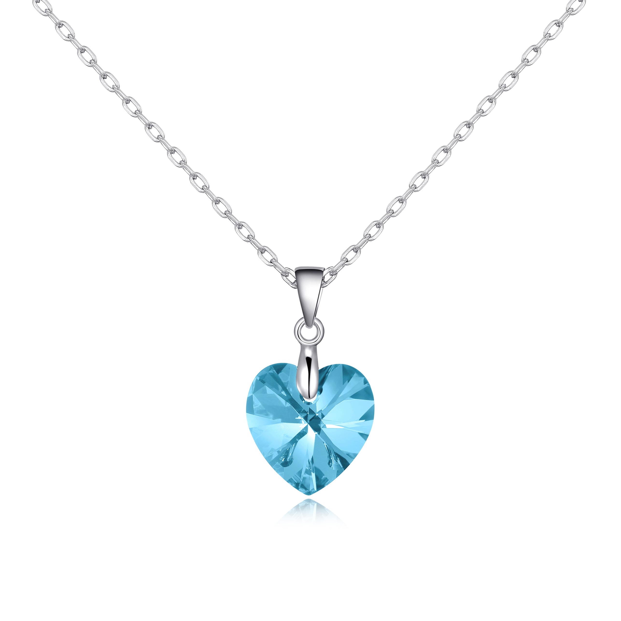 Sterling Silver Aquamarine Heart Necklace Created with Zircondia® Crystals