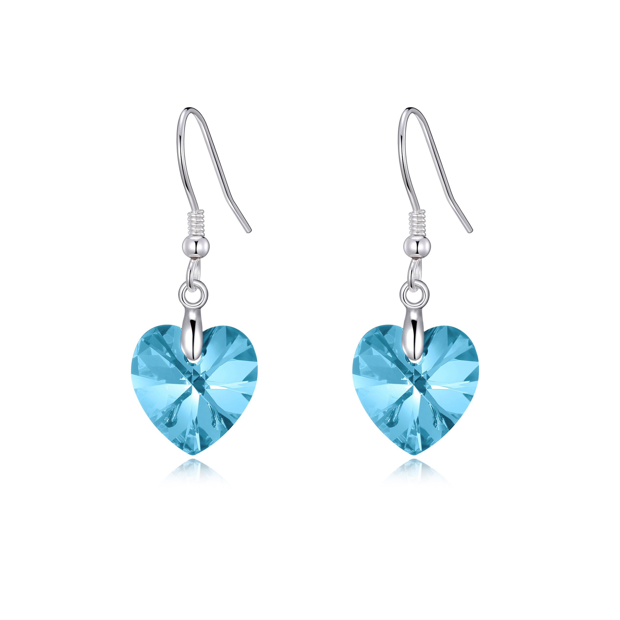 Sterling Silver Aquamarine Heart Earrings Created with Zircondia® Crystals