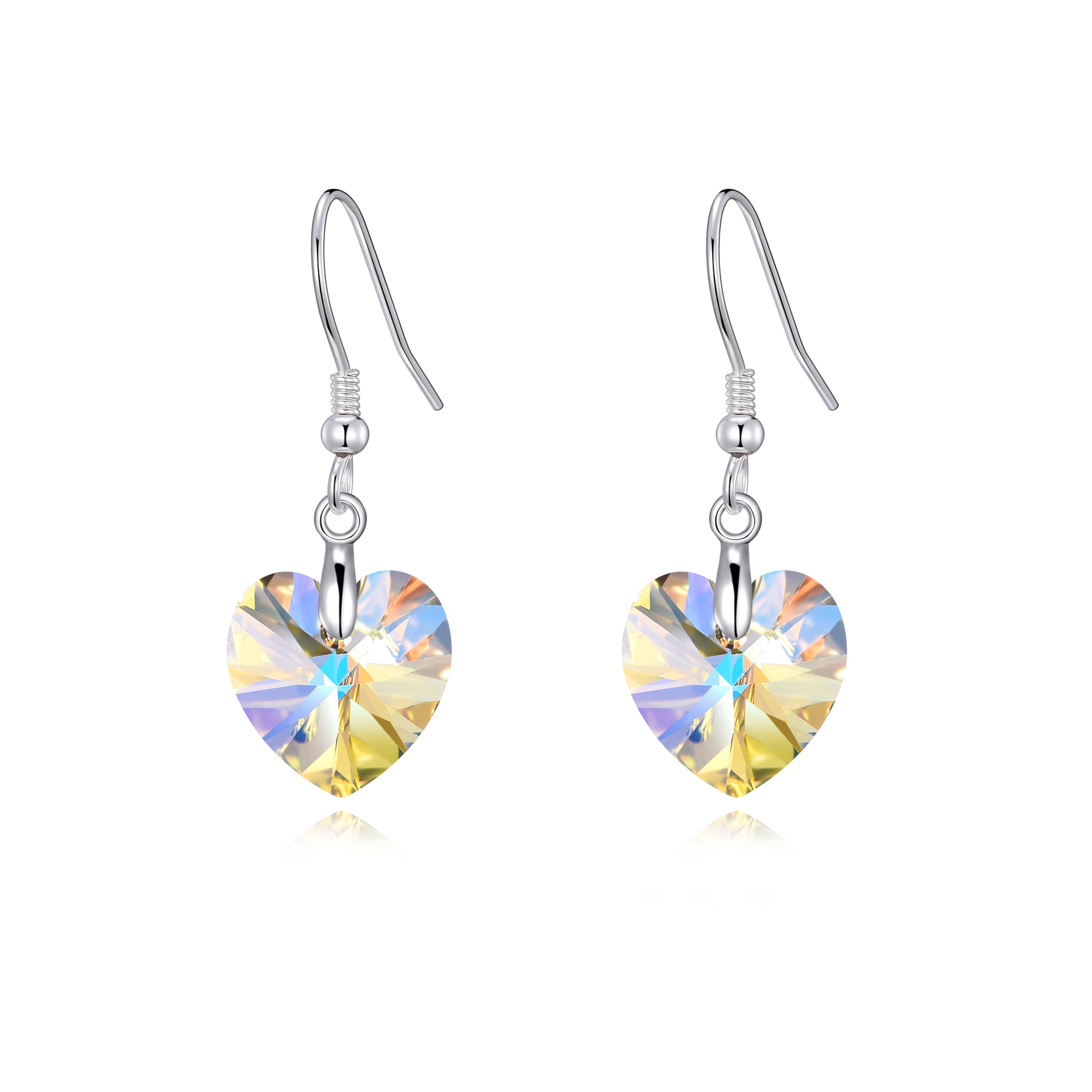 Sterling Silver Aurora Borealis Heart Earrings Created with Zircondia® Crystals