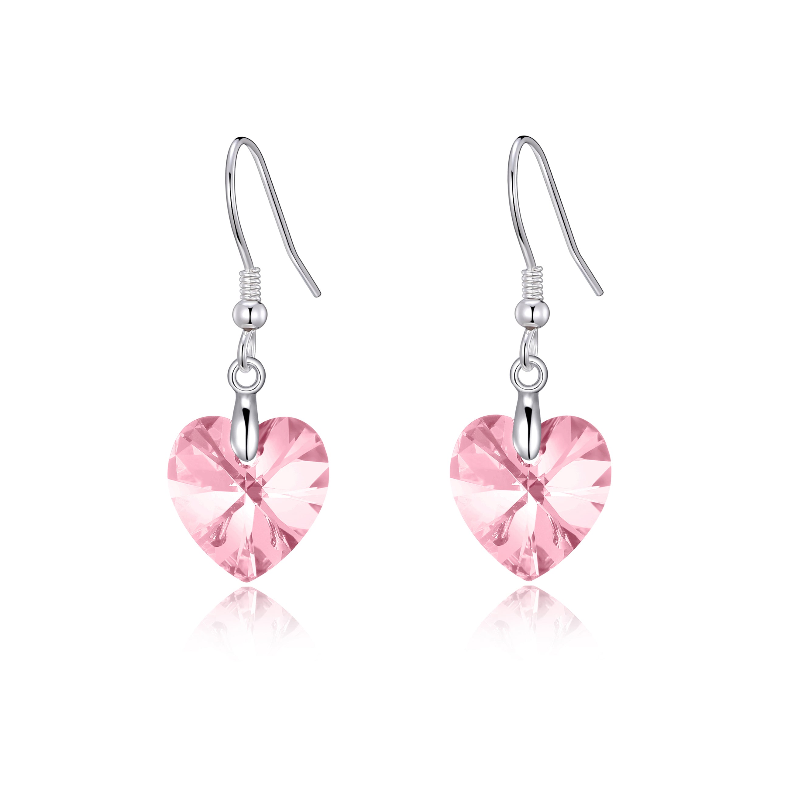 Sterling Silver Light Rose Heart Earrings Created with Zircondia® Crystals