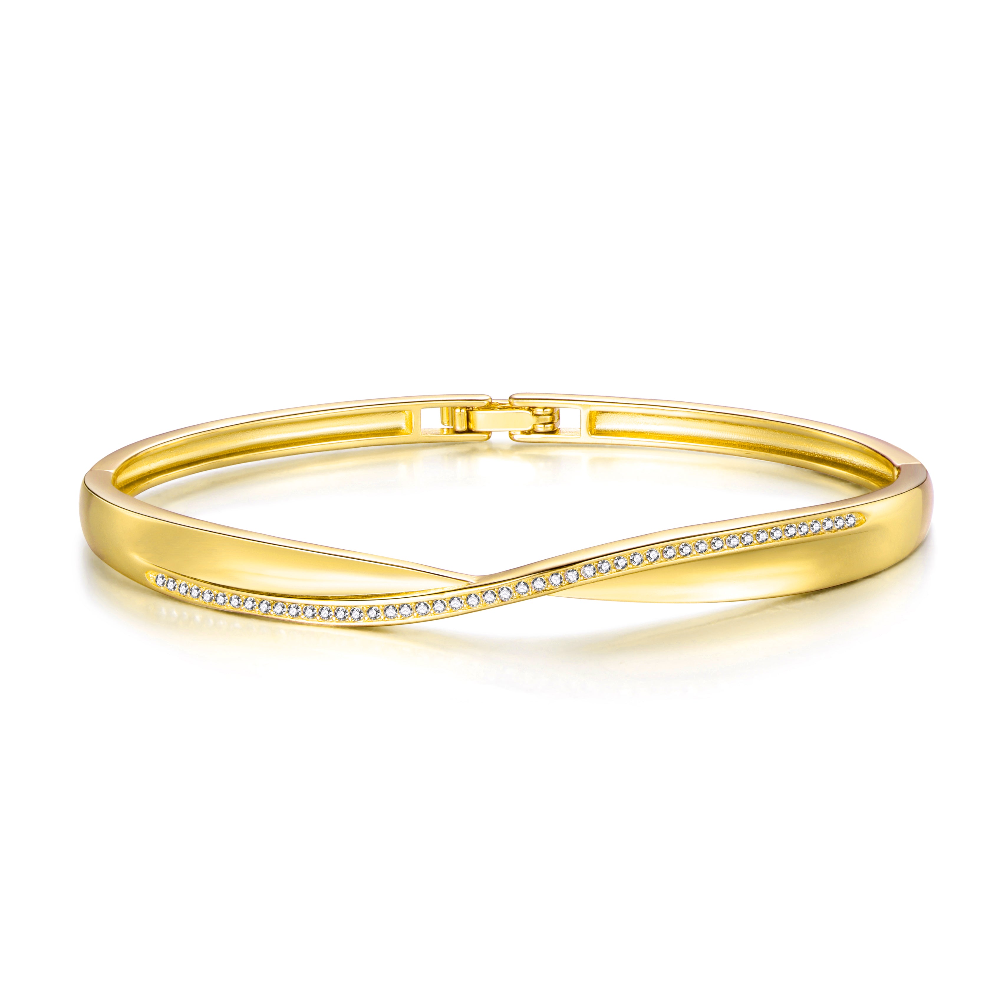 Gold Plated Arc Bangle Created with Zircondia® Crystals