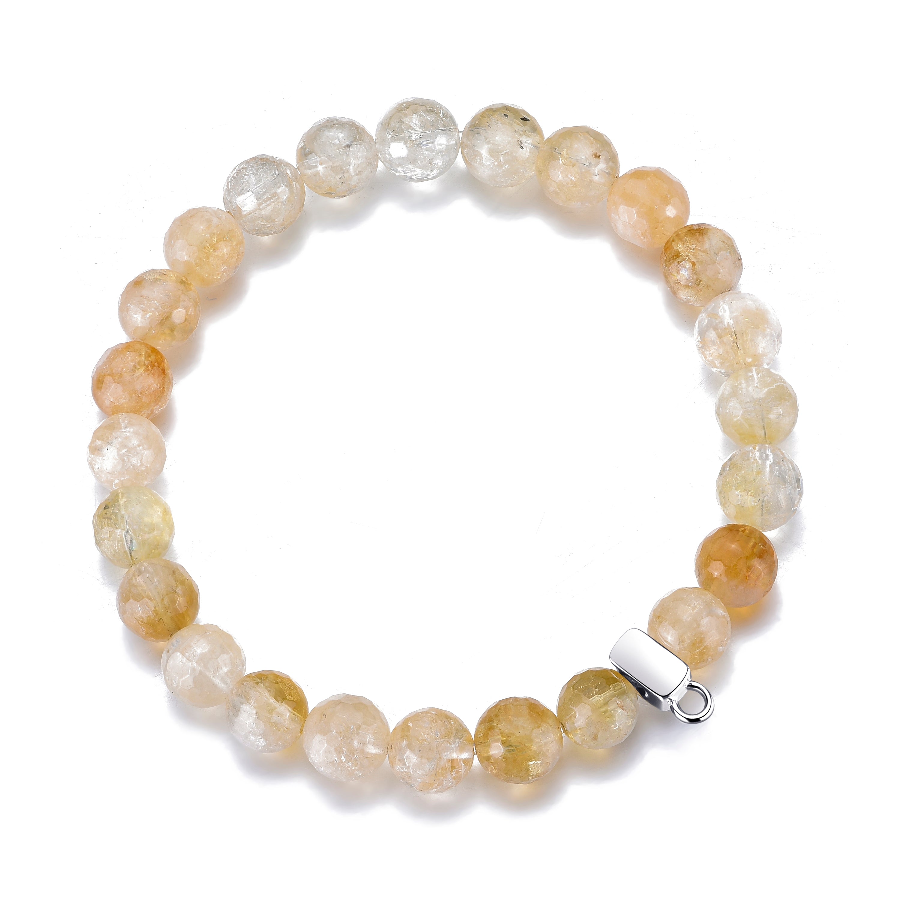 Faceted Yellow Quartz Gemstone Charm Stretch Bracelet