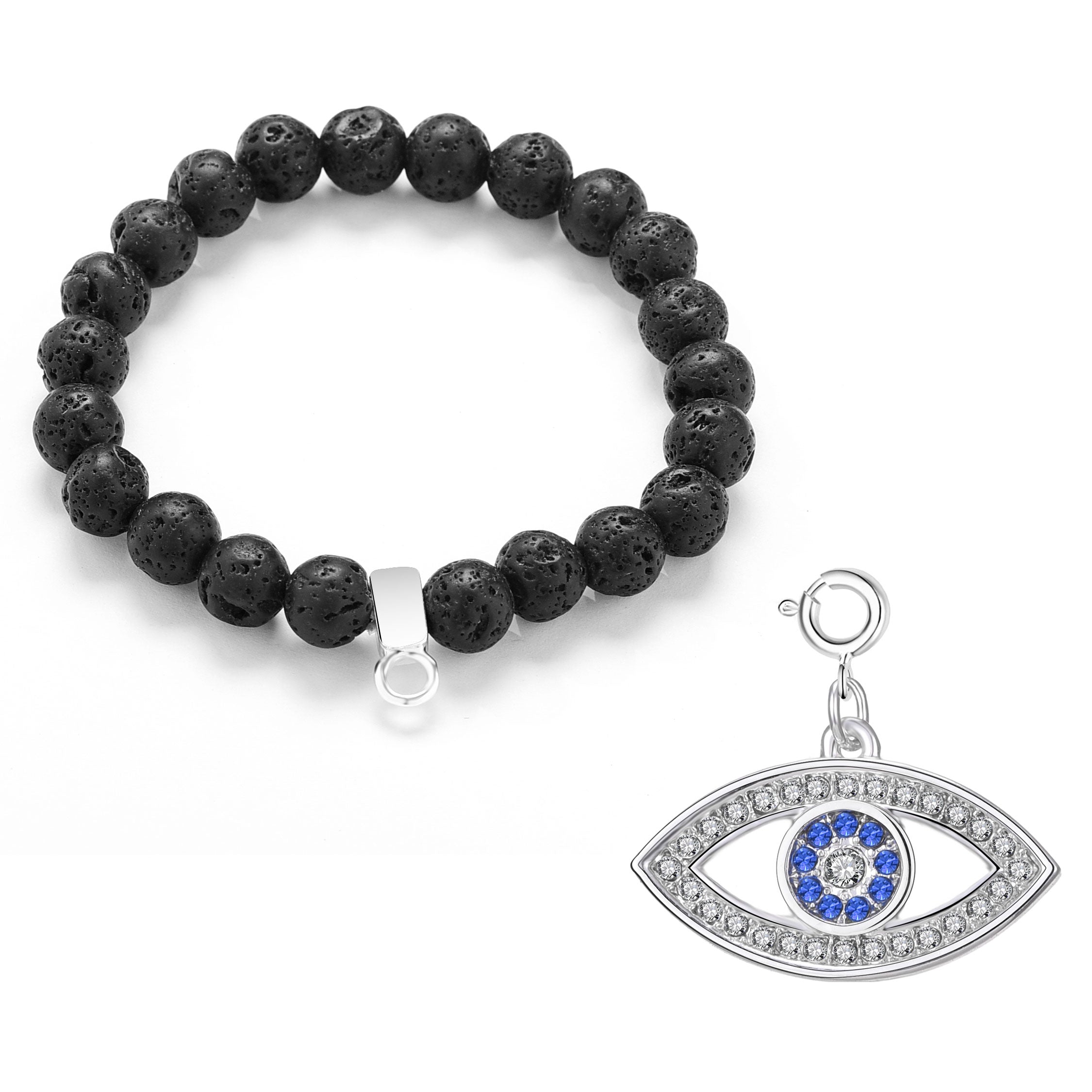 Lava Rock Gemstone Stretch Bracelet with Charm Created with Zircondia® Crystals