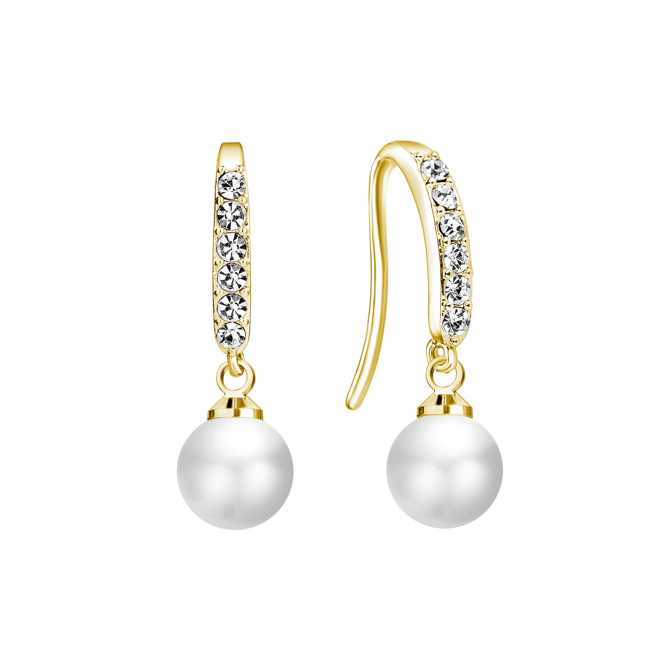 Gold Plated Pearl Drop Earrings Created with Zircondia® Crystals