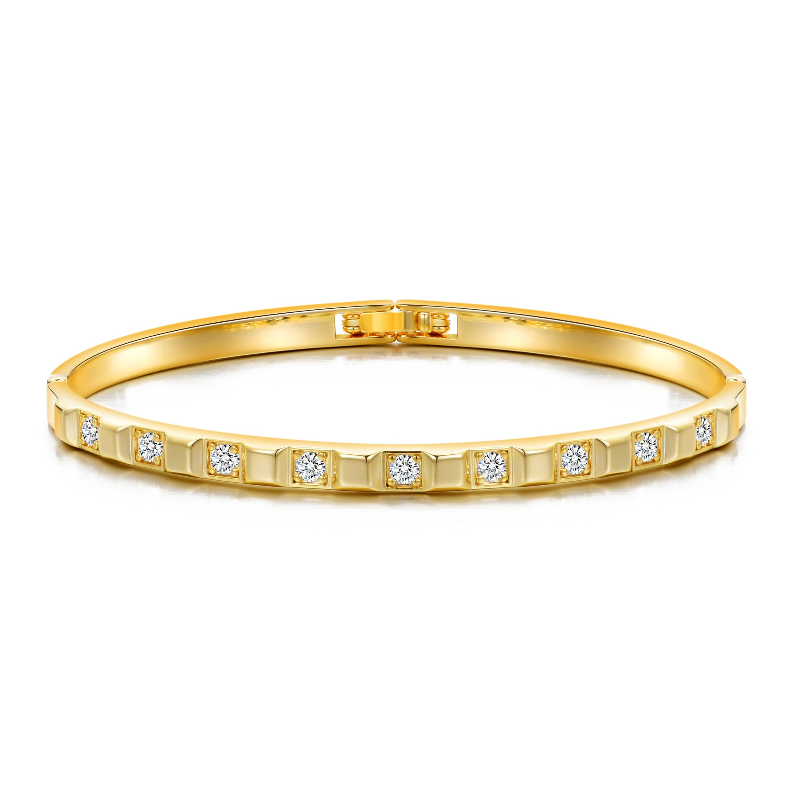 Gold Plated Cubic Bangle Created with Zircondia® Crystals