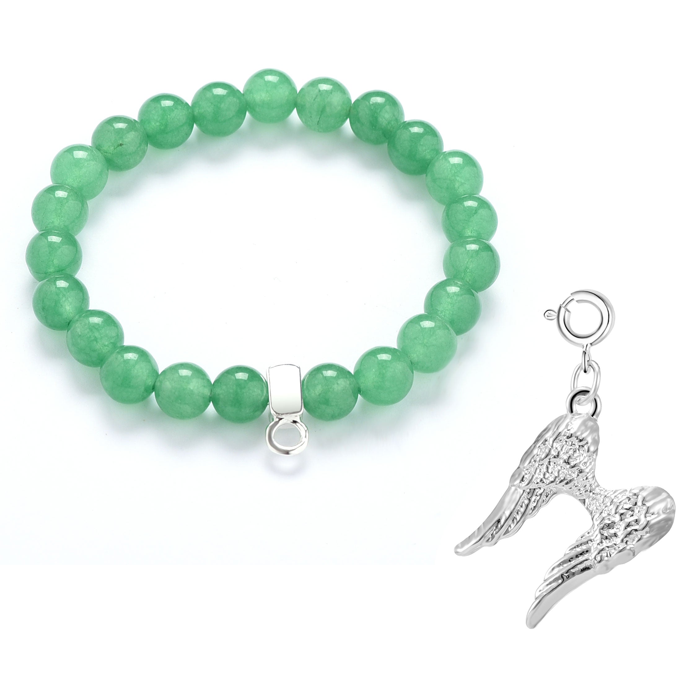 Angel Wings Green Aventurine Gemstone Charm Bracelet
