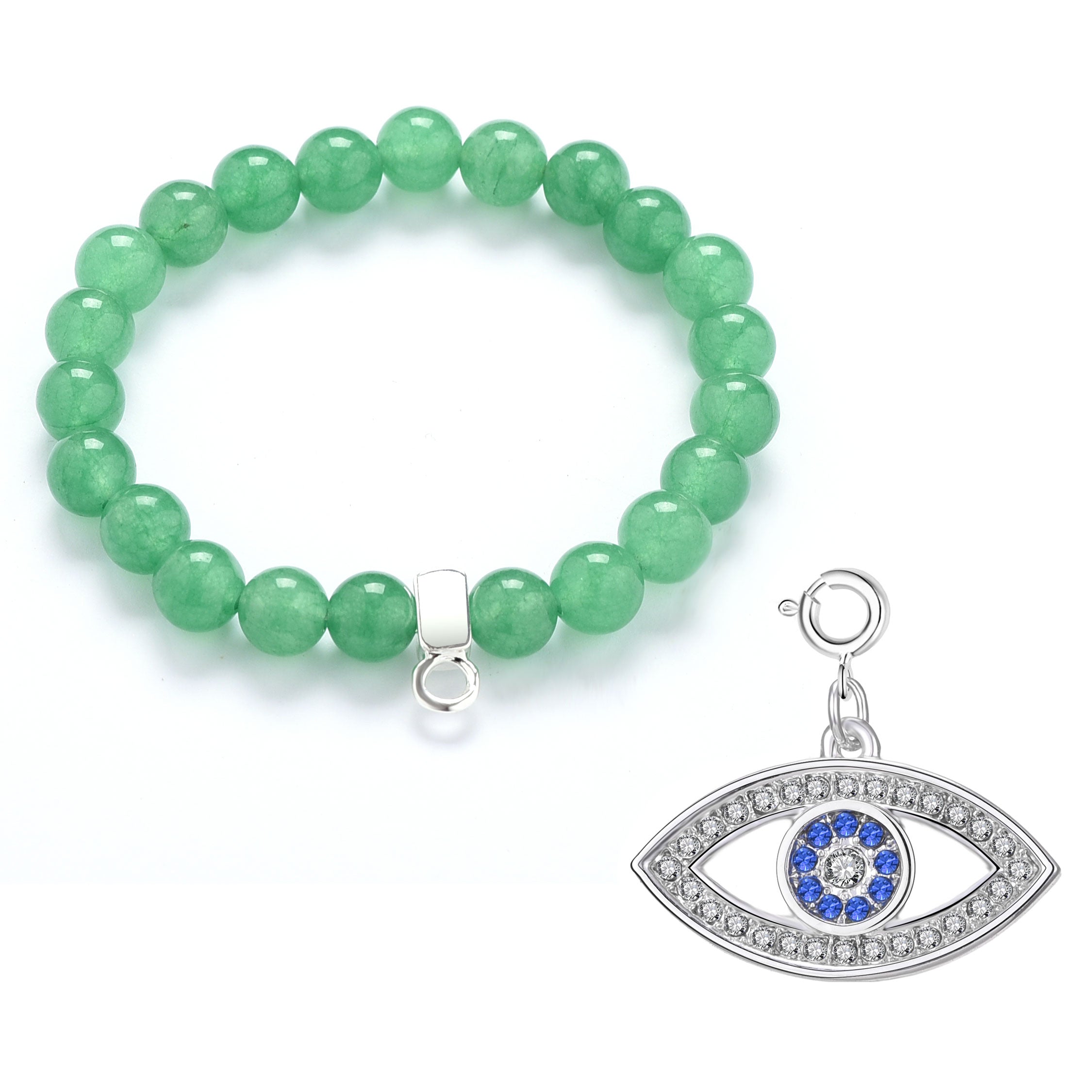Evil Eye Green Aventurine Gemstone Charm Bracelet