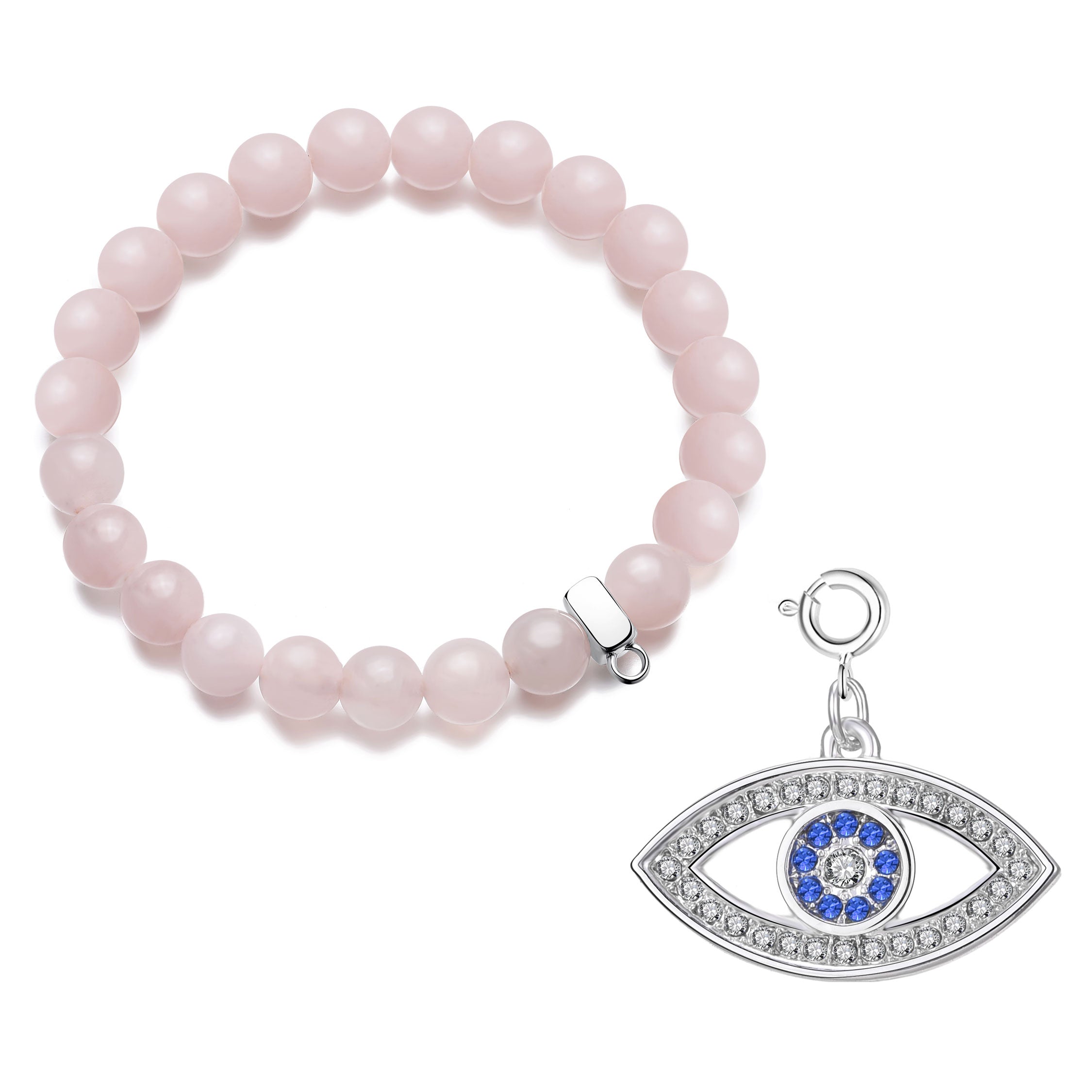 Rose Quartz Gemstone Stretch Bracelet with Charm Created with Zircondia® Crystals