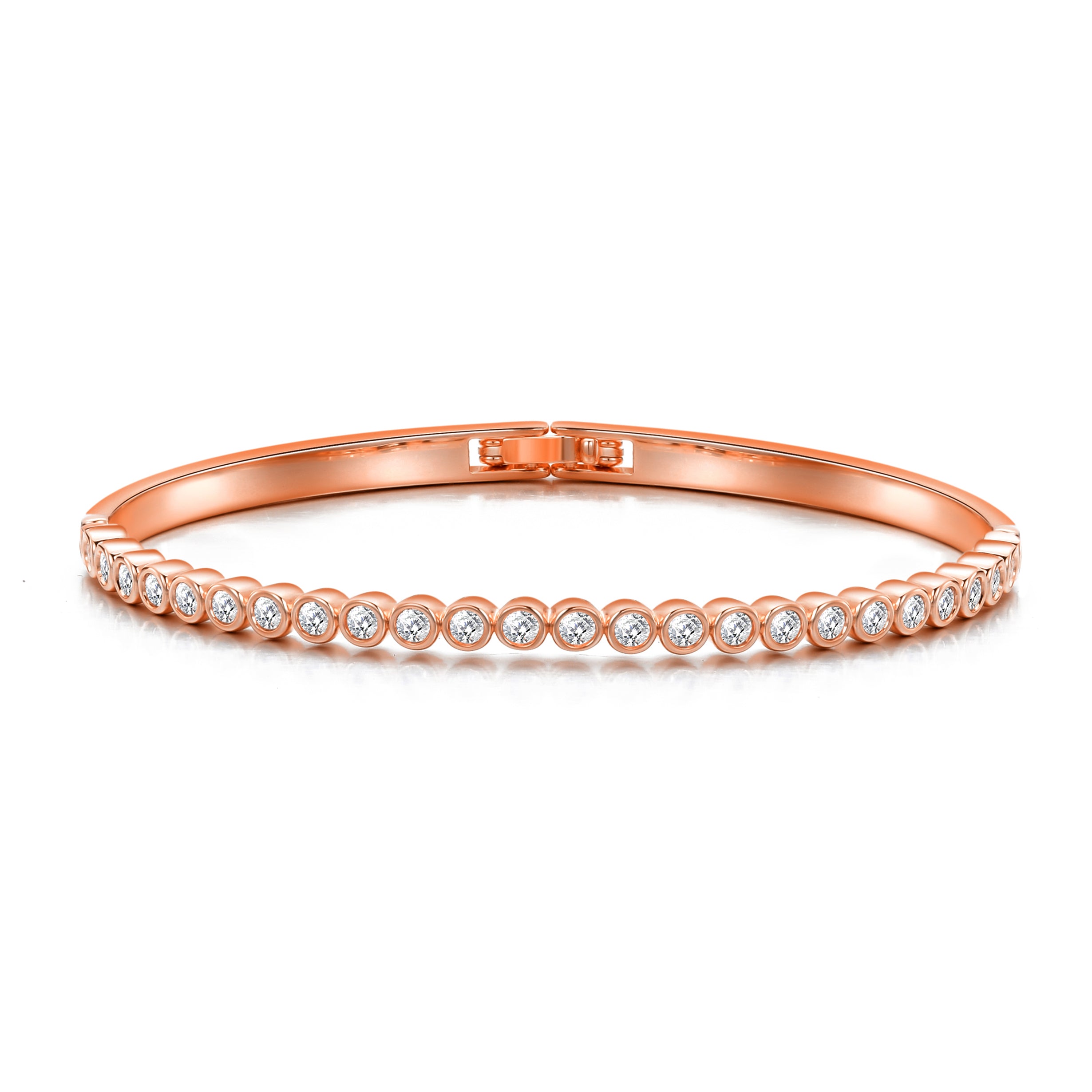 Rose Gold Plated Tennis Bangle Created with Zircondia® Crystals