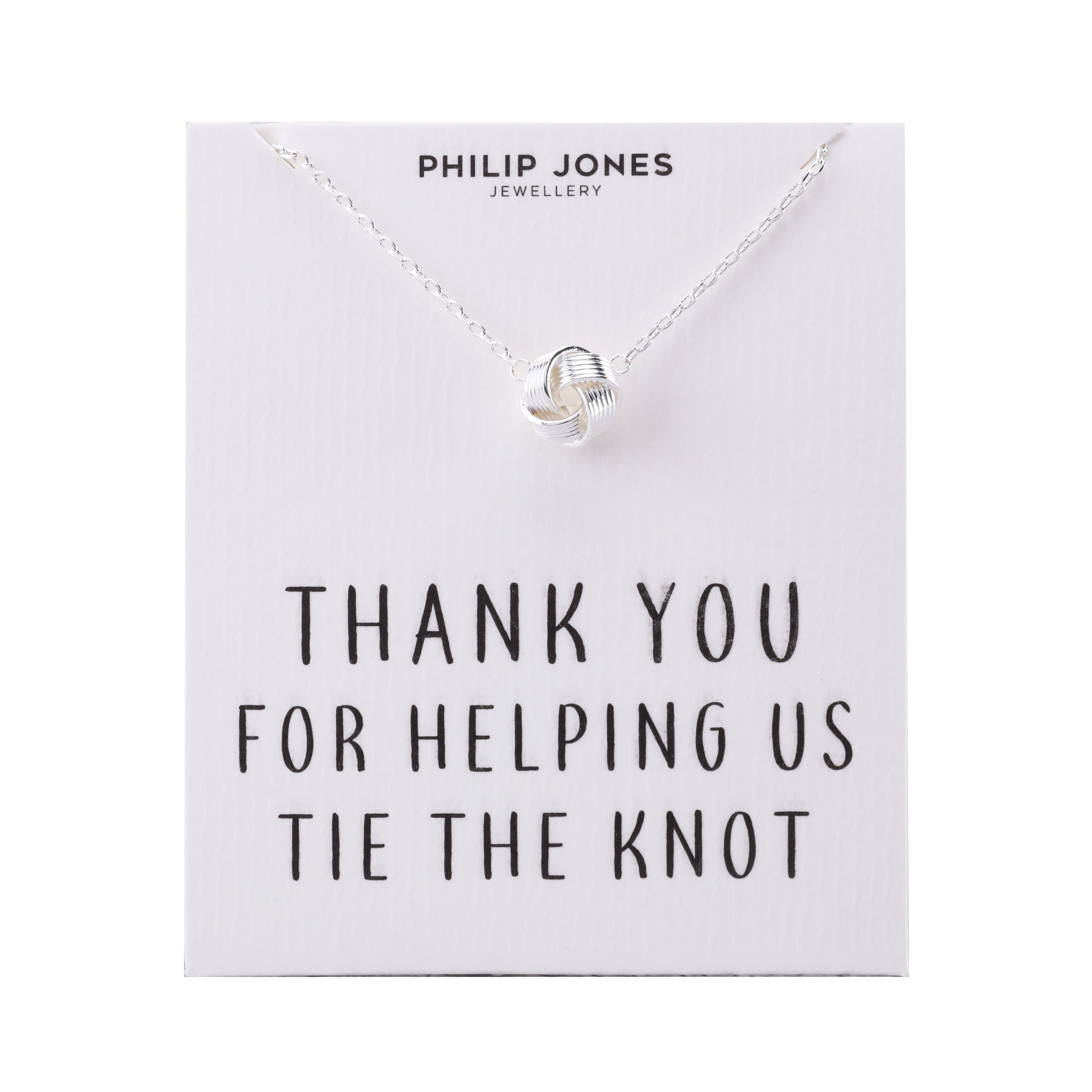 Silver Plated Thank You for Helping us Tie The Knot Necklace with Quote Card