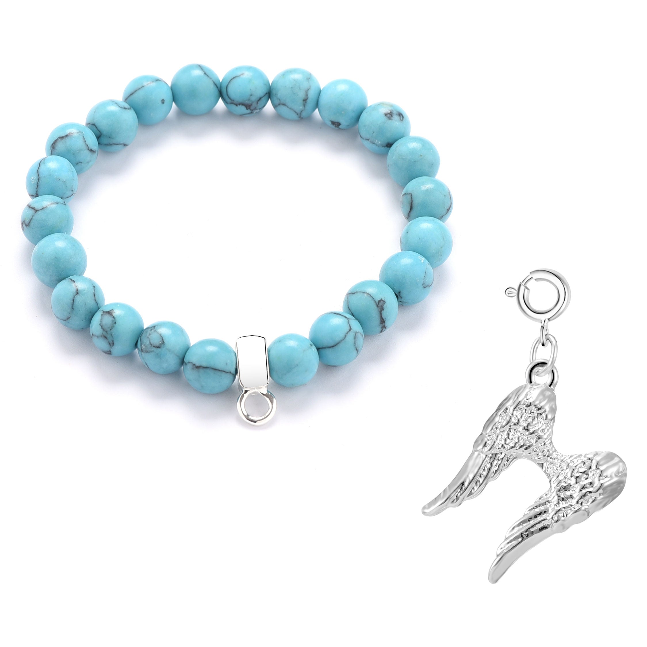 Synthetic Turquoise Gemstone Stretch Bracelet with Charm Created with Zircondia® Crystals