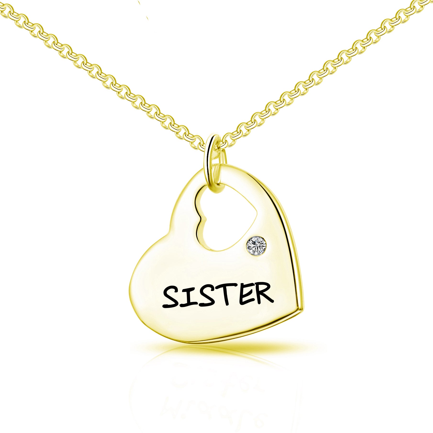 Gold Plated Sister Heart Necklace Created with Zircondia® Crystals