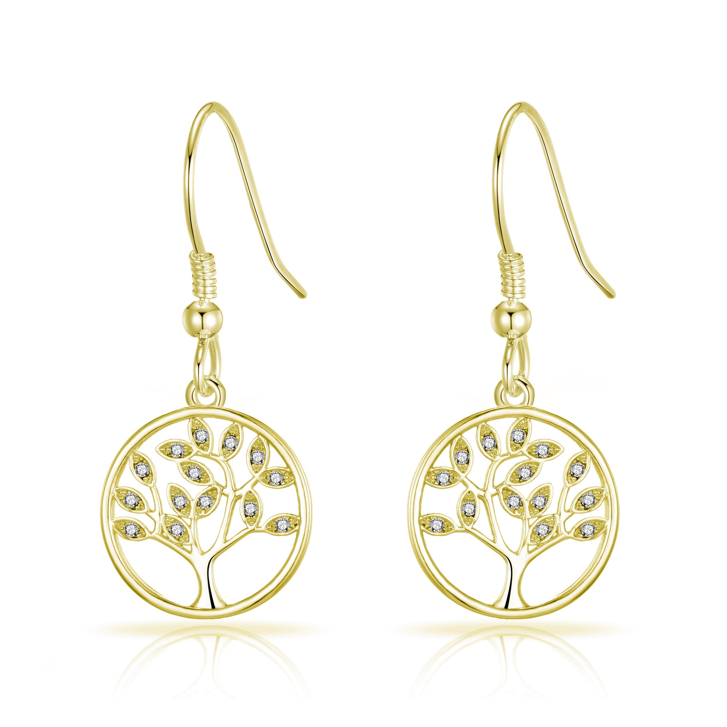 Gold Plated Tree of Life Drop Earrings Created with Crystals from Zircondia®