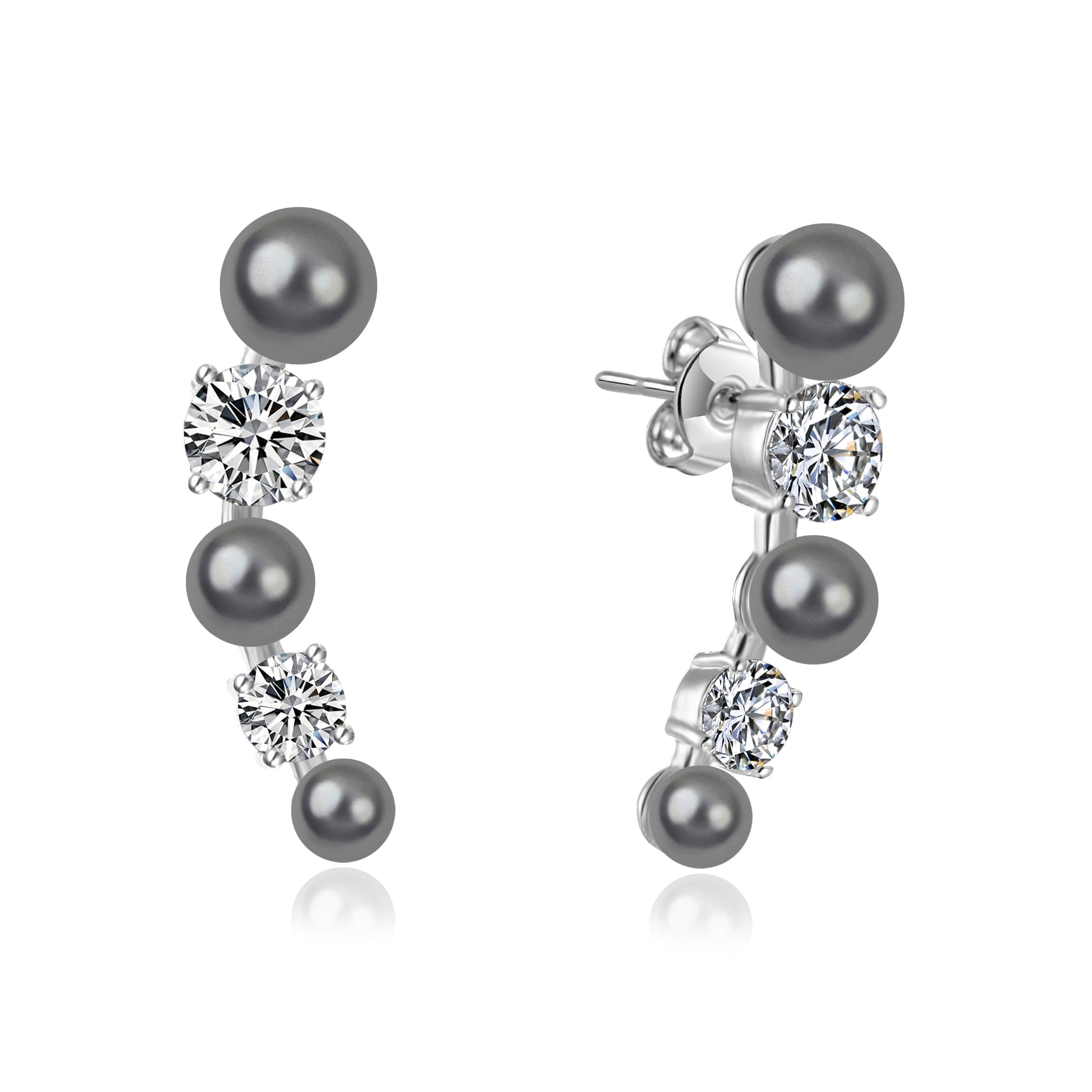 Grey Pearl Climber Earrings Created with Zircondia® Crystals