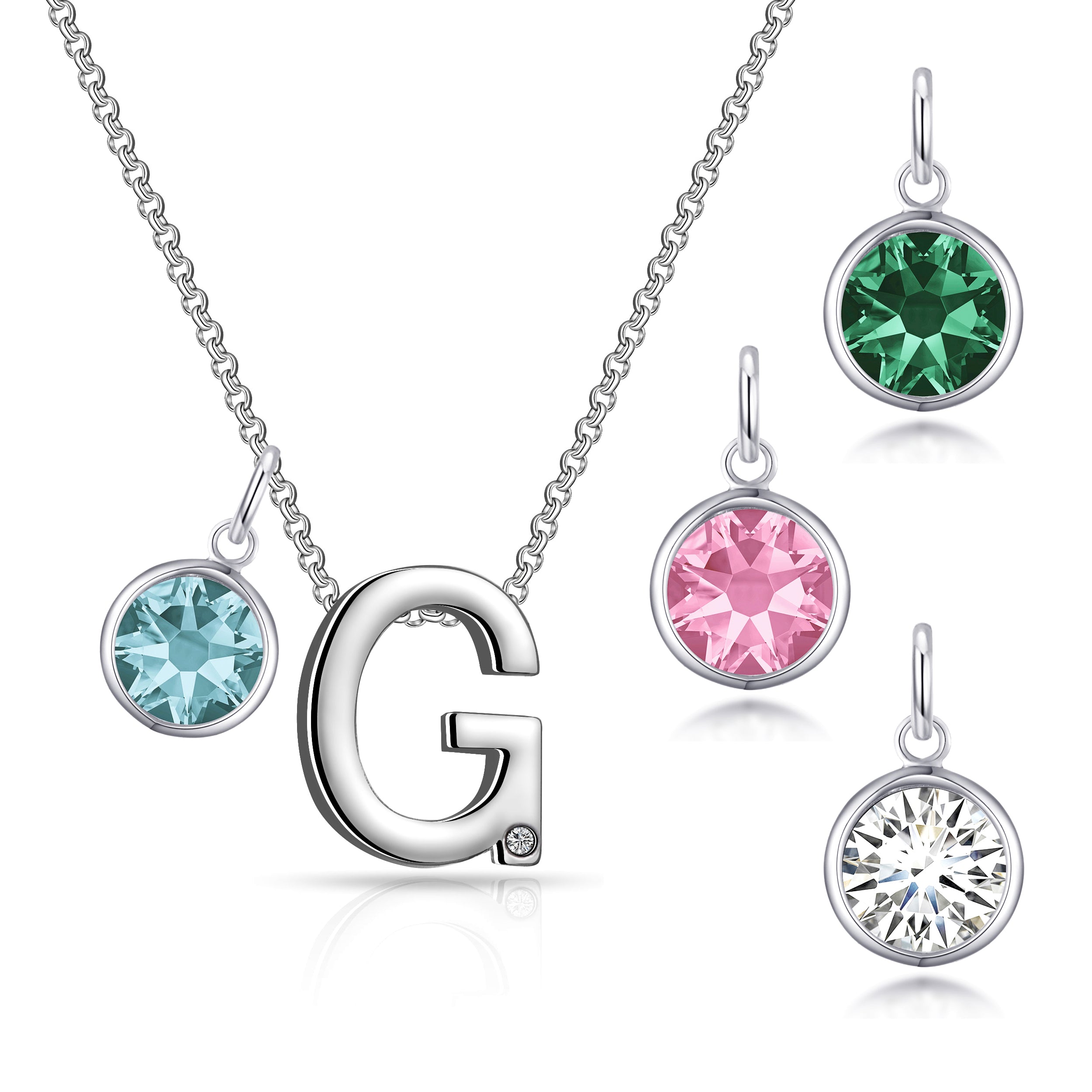 Initial G Necklace with Birthstone Charm Created with Zircondia® Crystals