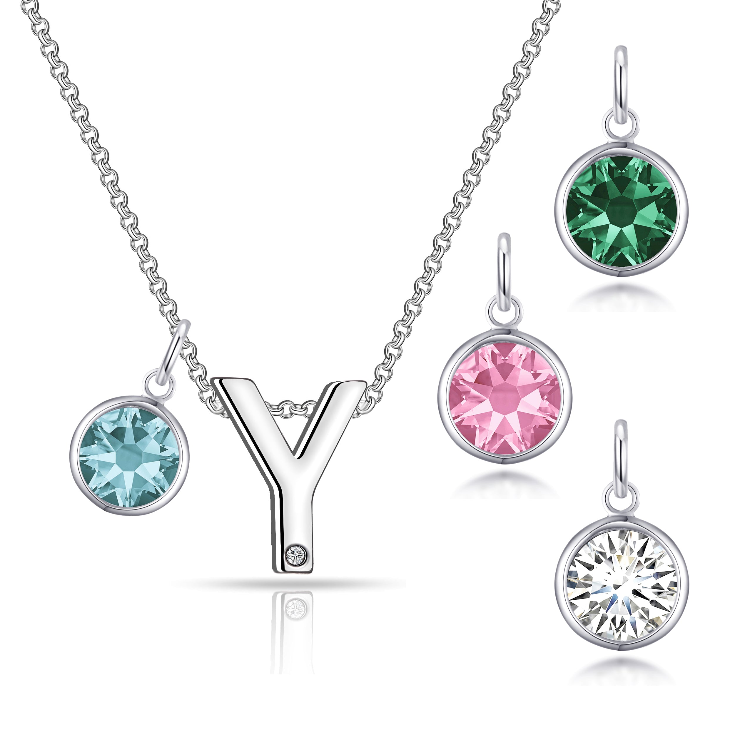 Initial Y Necklace with Birthstone Charm Created with Zircondia® Crystals