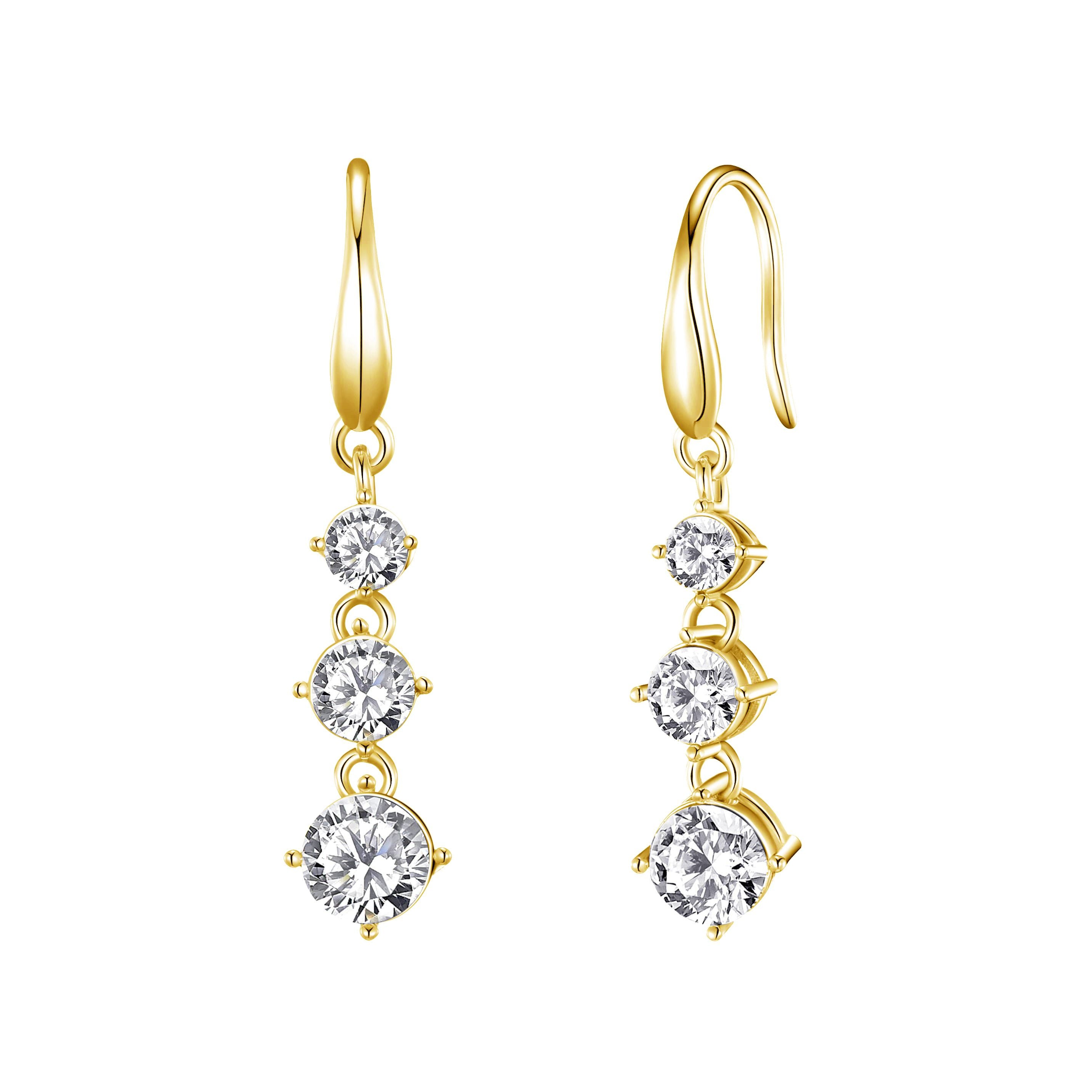 Gold Plated Graduated Drop Earrings Created with Zircondia® Crystals