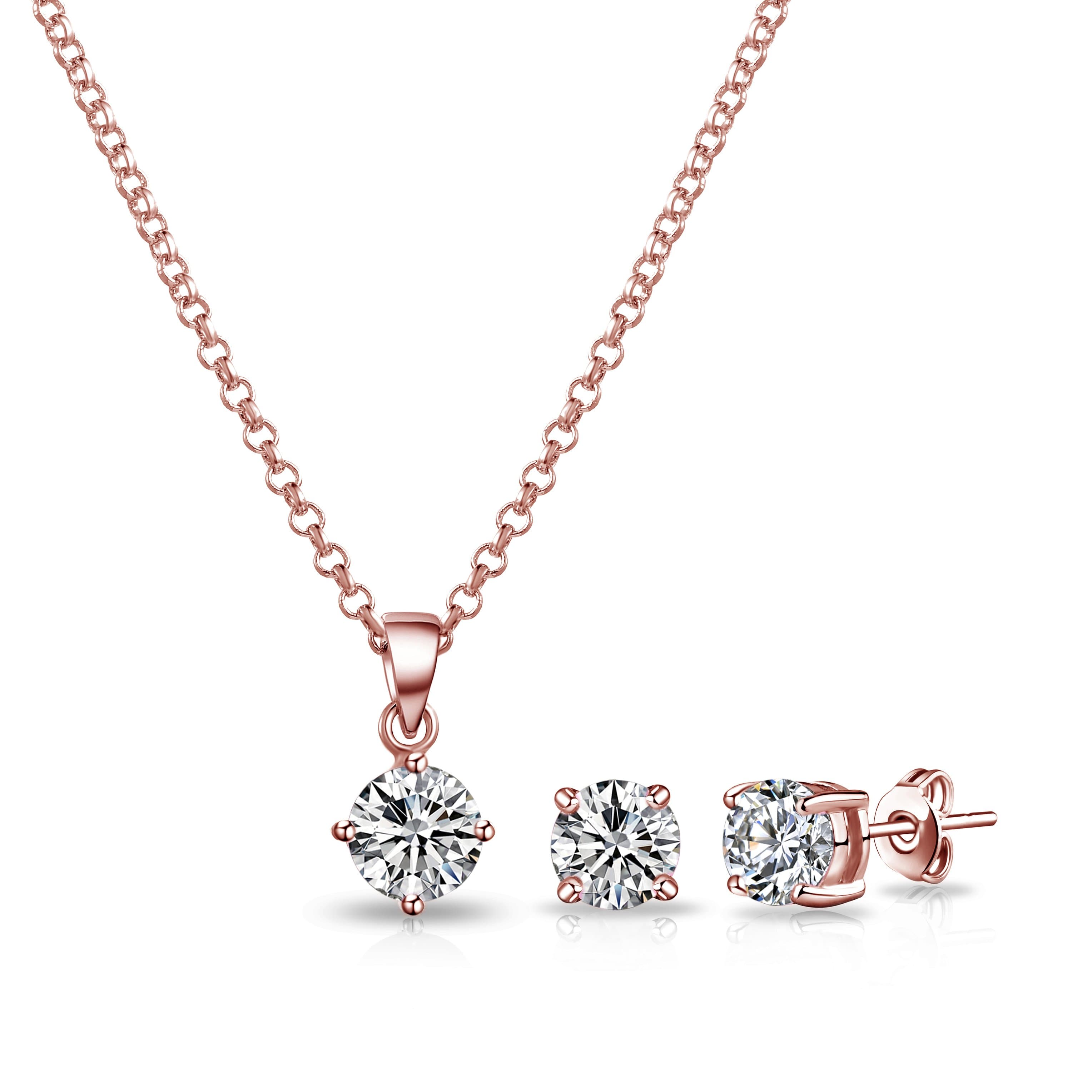 Rose Gold Plated Round Solitaire Set Created with Zircondia® Crystals