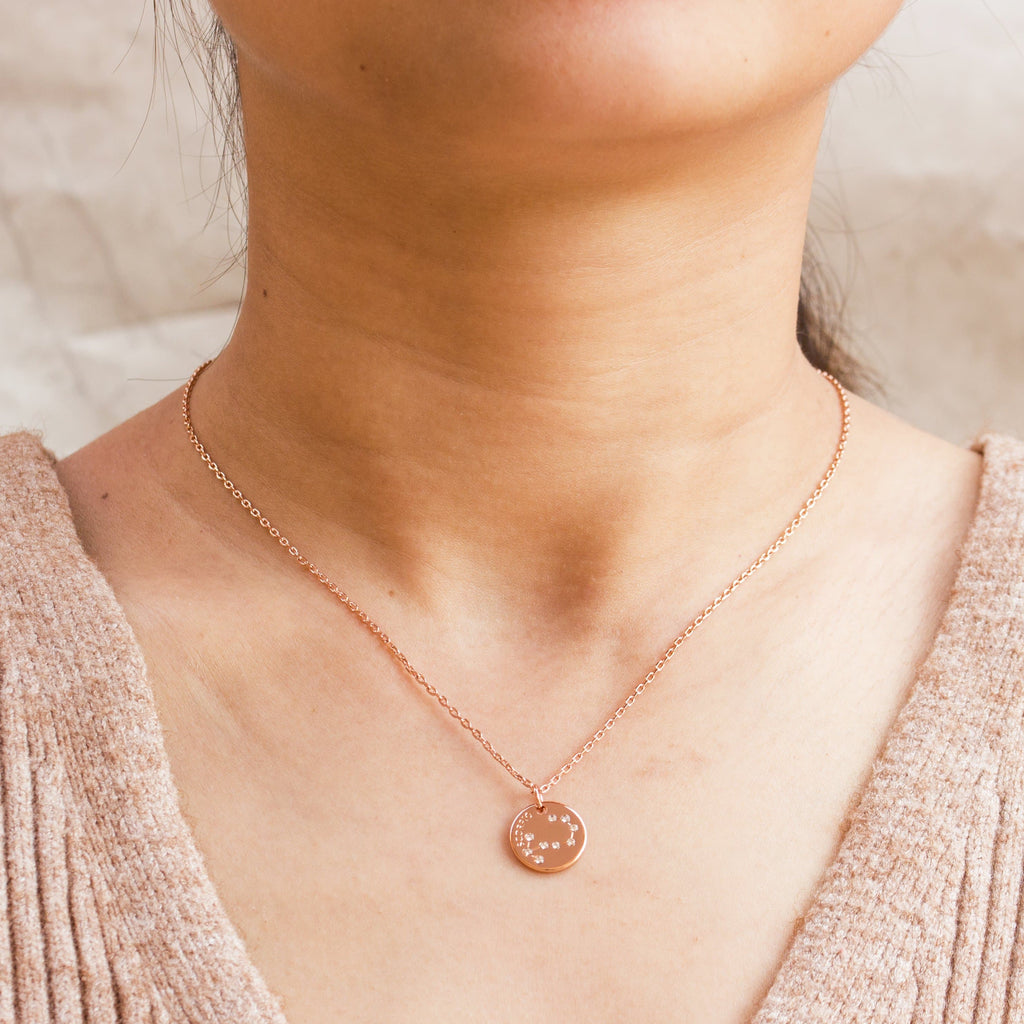 Rose Gold Plated Scorpio Star Sign Disc Necklace Created with Zircondia® Crystals