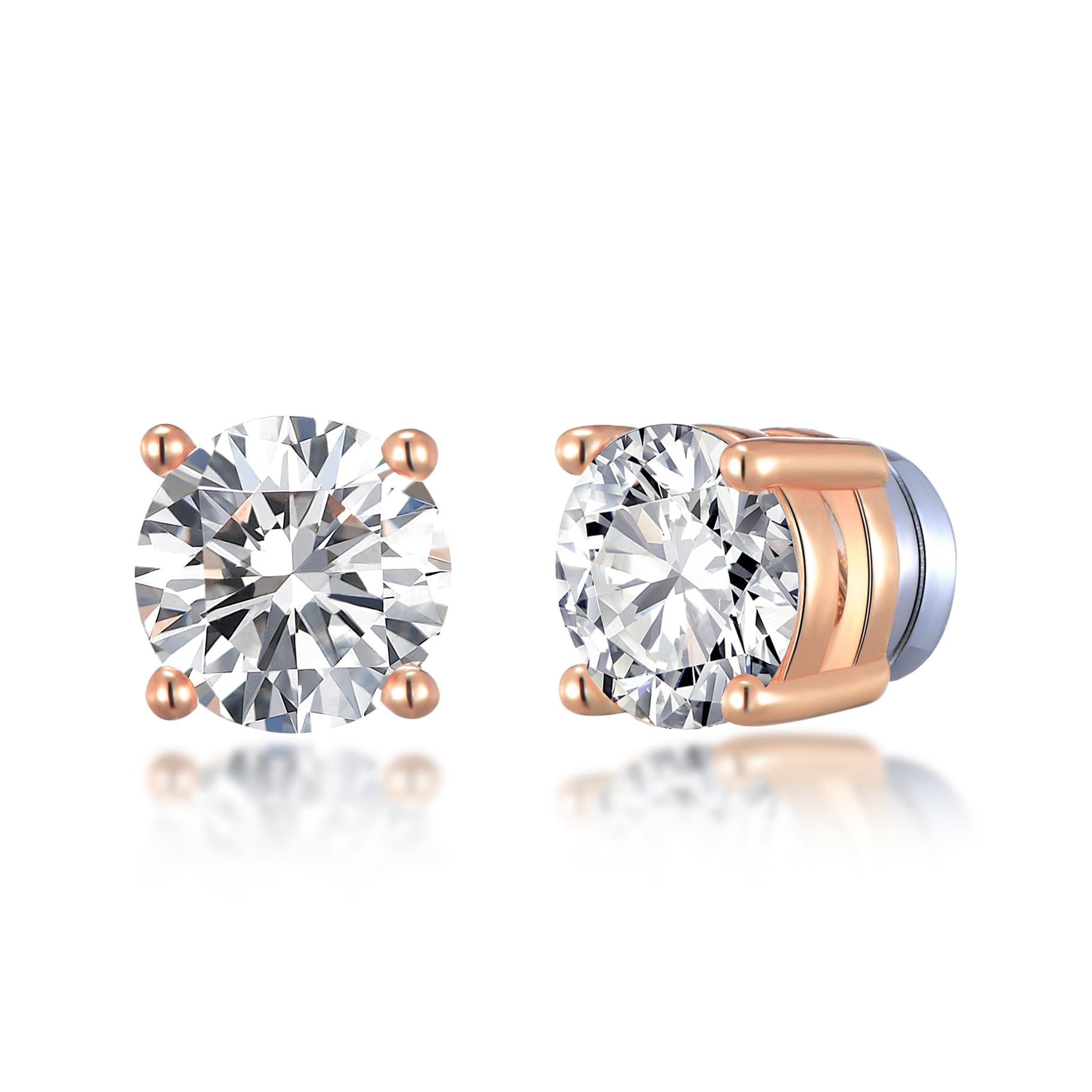 Rose Gold Plated Round Magnetic Clip On Stud Earrings Created with Zircondia® Crystals