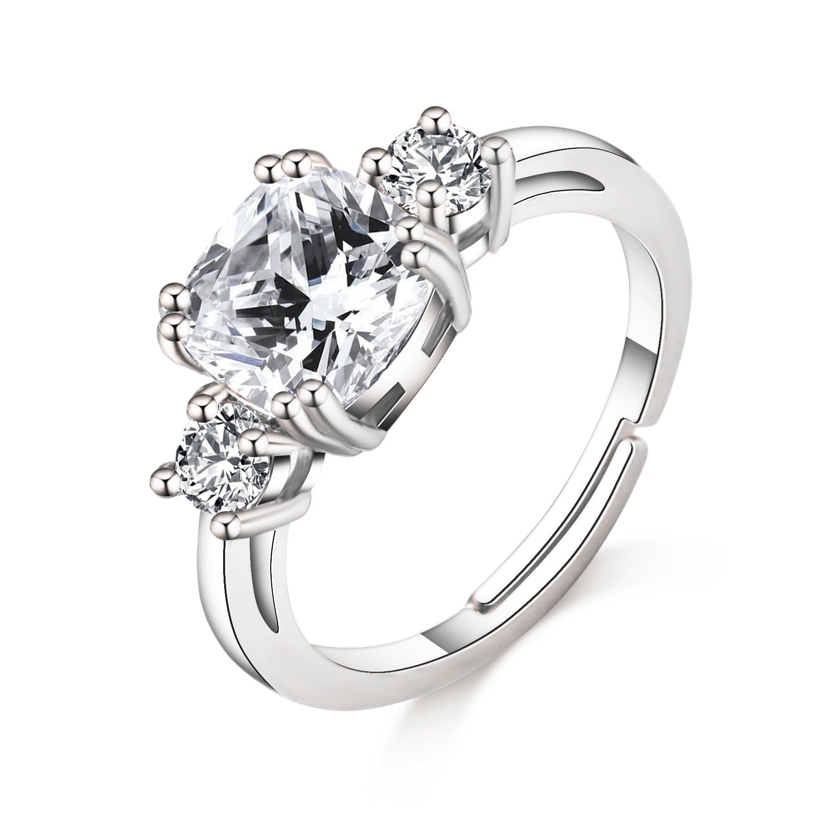 Silver Plated Three Stone Ring Created with Zircondia® Crystals