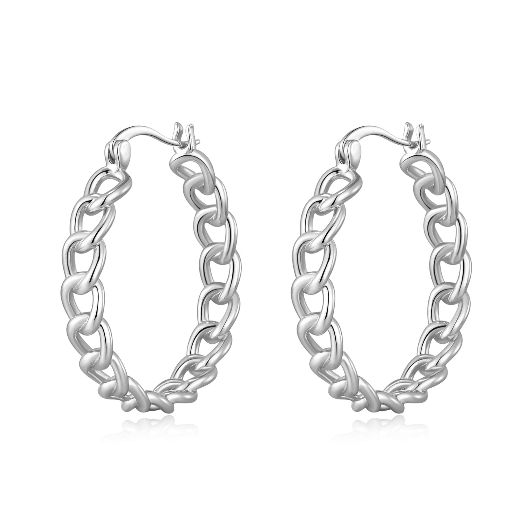 Silver Plated Link Hoop Earrings