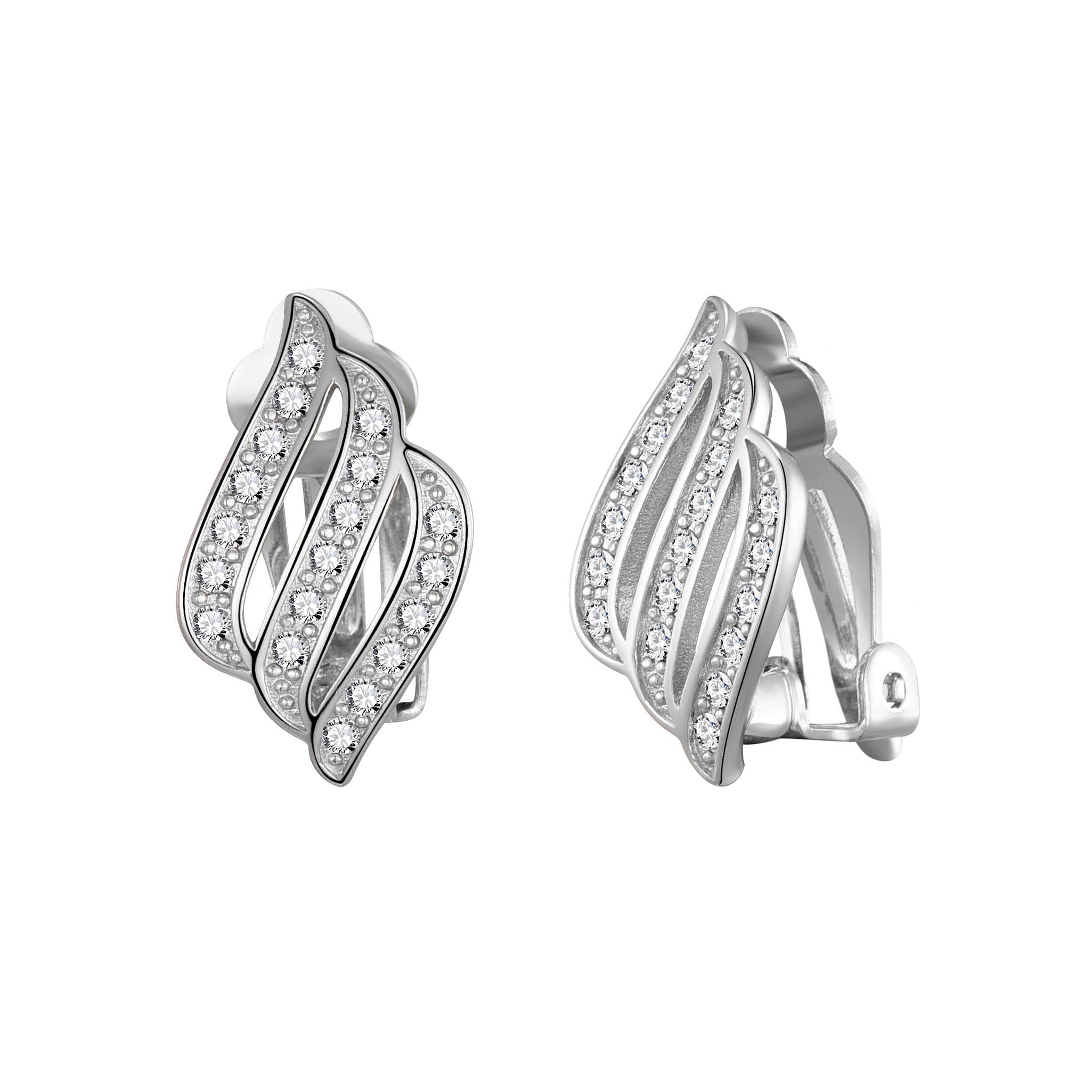 Silver Plated Triple Row Clip On Earrings Created with Zircondia® Crystals