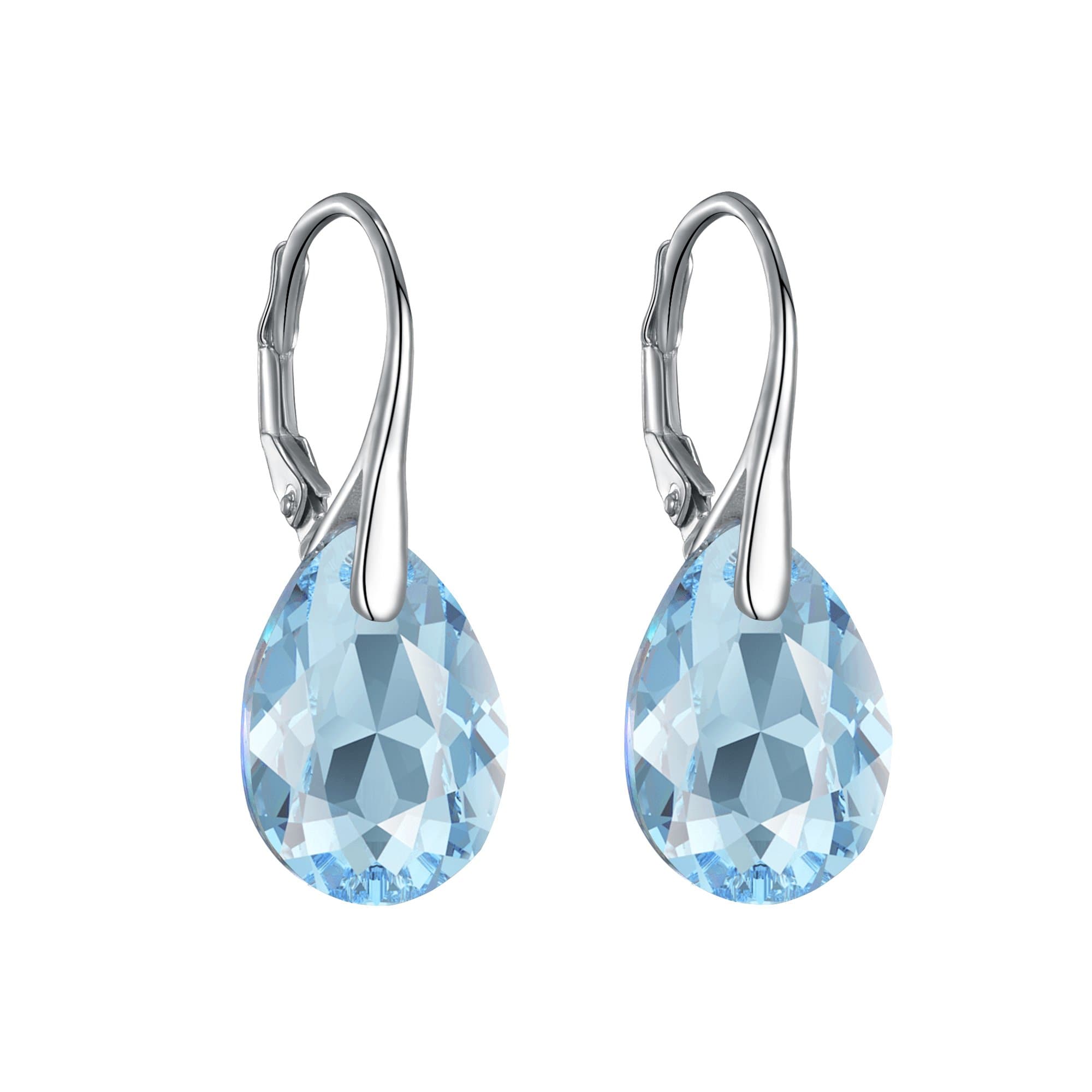 Sterling Silver Aquamarine Drop Earrings Created with Zircondia® Crystals