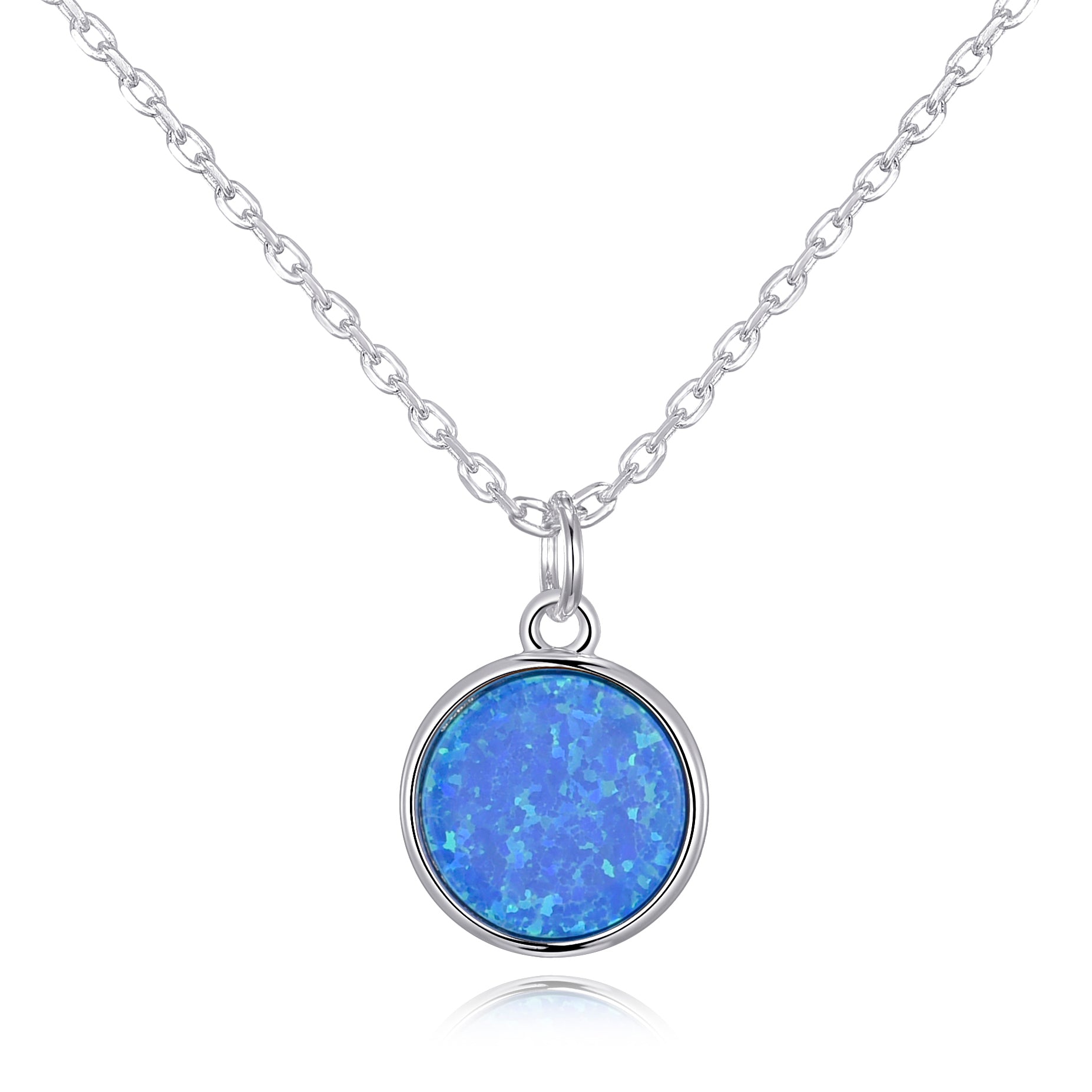 Silver Plated Synthetic Blue Opal Necklace