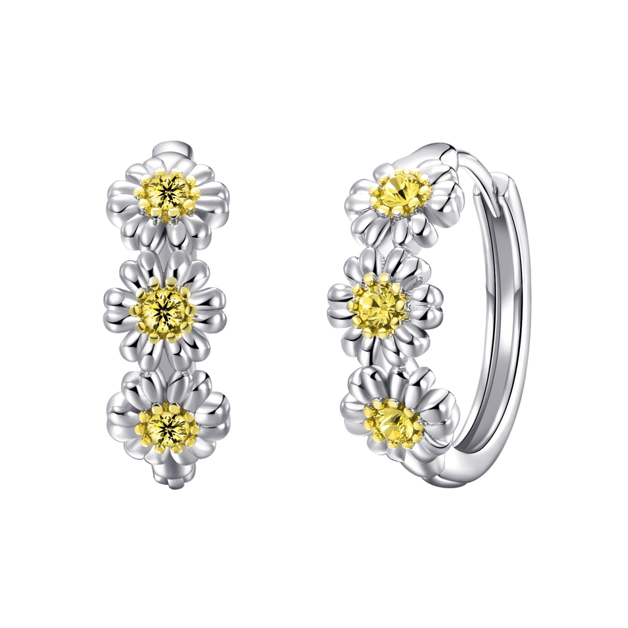 Triple Crystal Daisy Hoop Earrings Created with Zircondia® Crystals