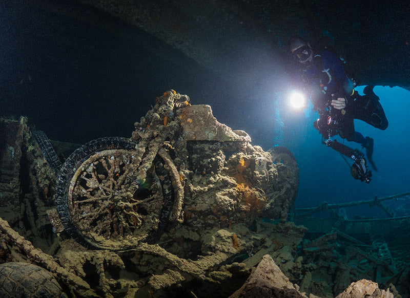 Motorcycle inside the Thistlegorm 