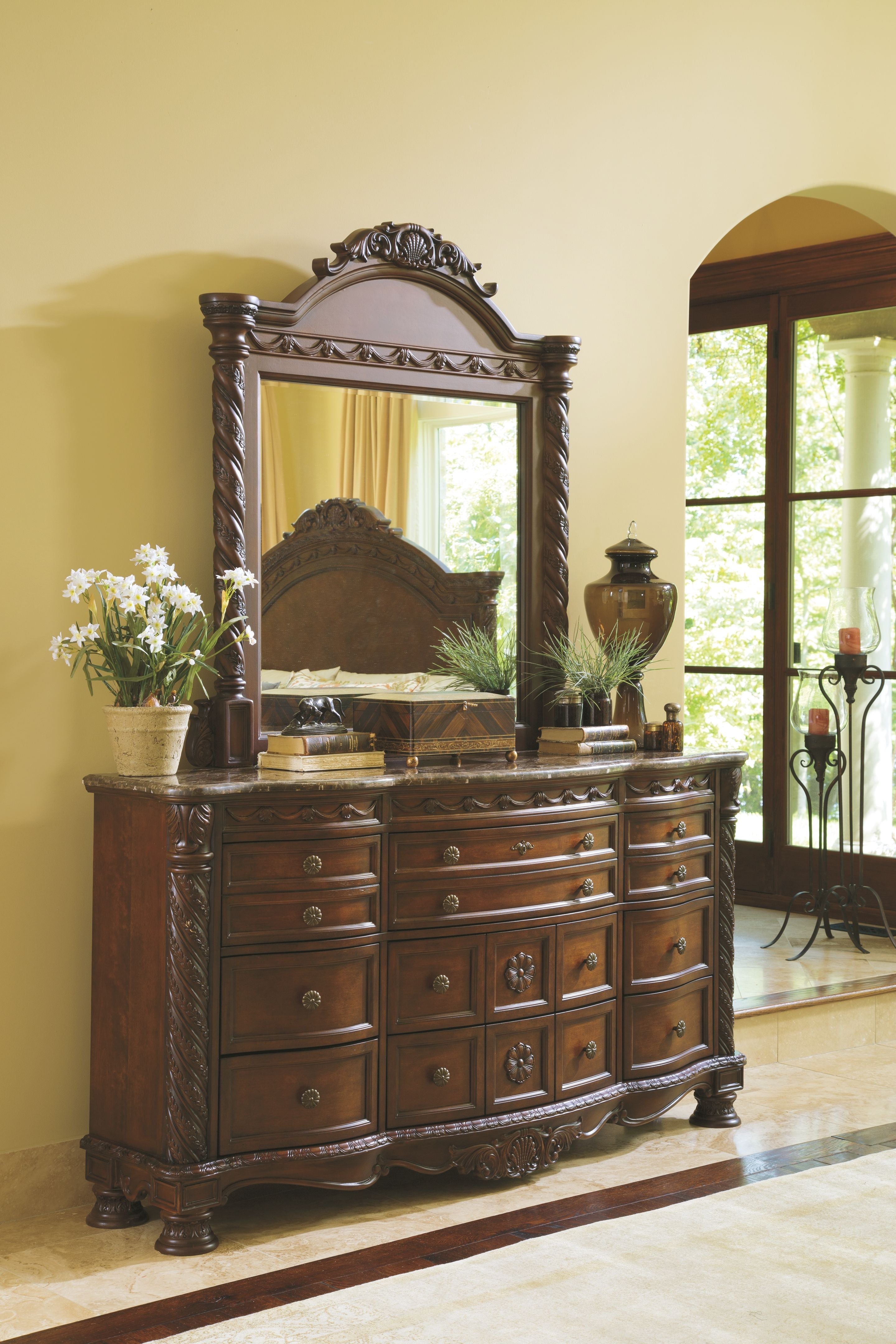 North Shore Dark Brown Dresser And Mirror Bdhomedecor