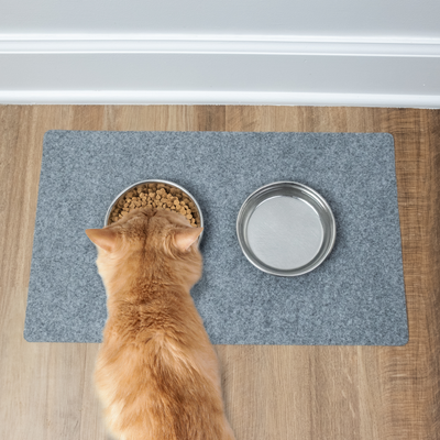 Drymate Pet Bowl Cat Placemat, Grey, Kitty Poo Club