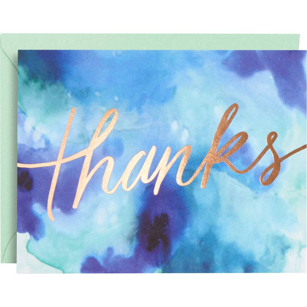 Paper Source Gold Foil Blue Watercolor Thank You Card Set