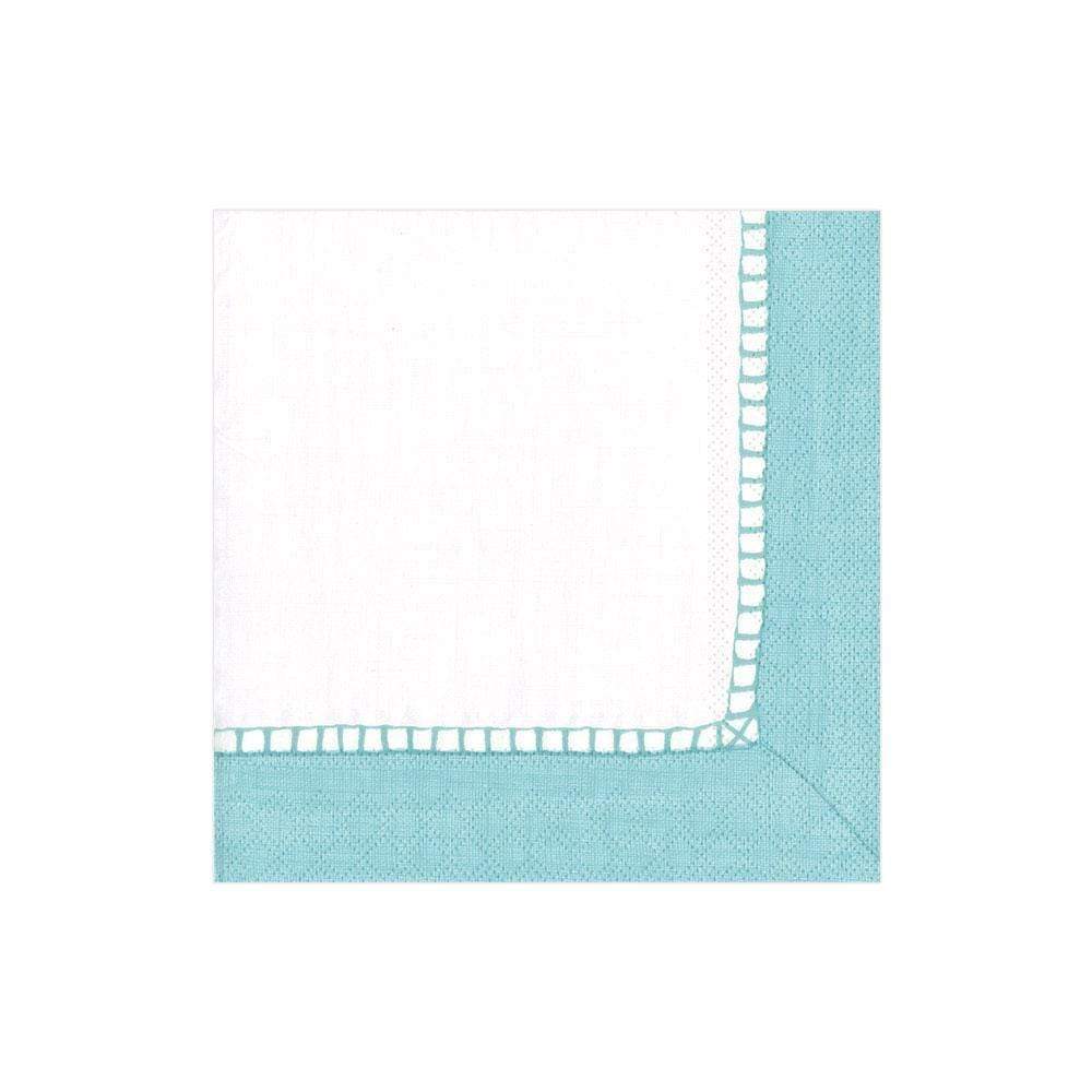 Caspari Linen Border Paper Cocktail Napkins in Robin's Egg Blue