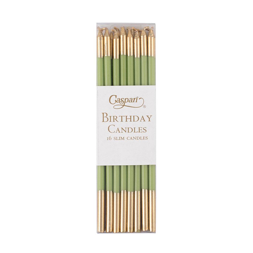 Slim Birthday Candles in Moss Green & Gold
