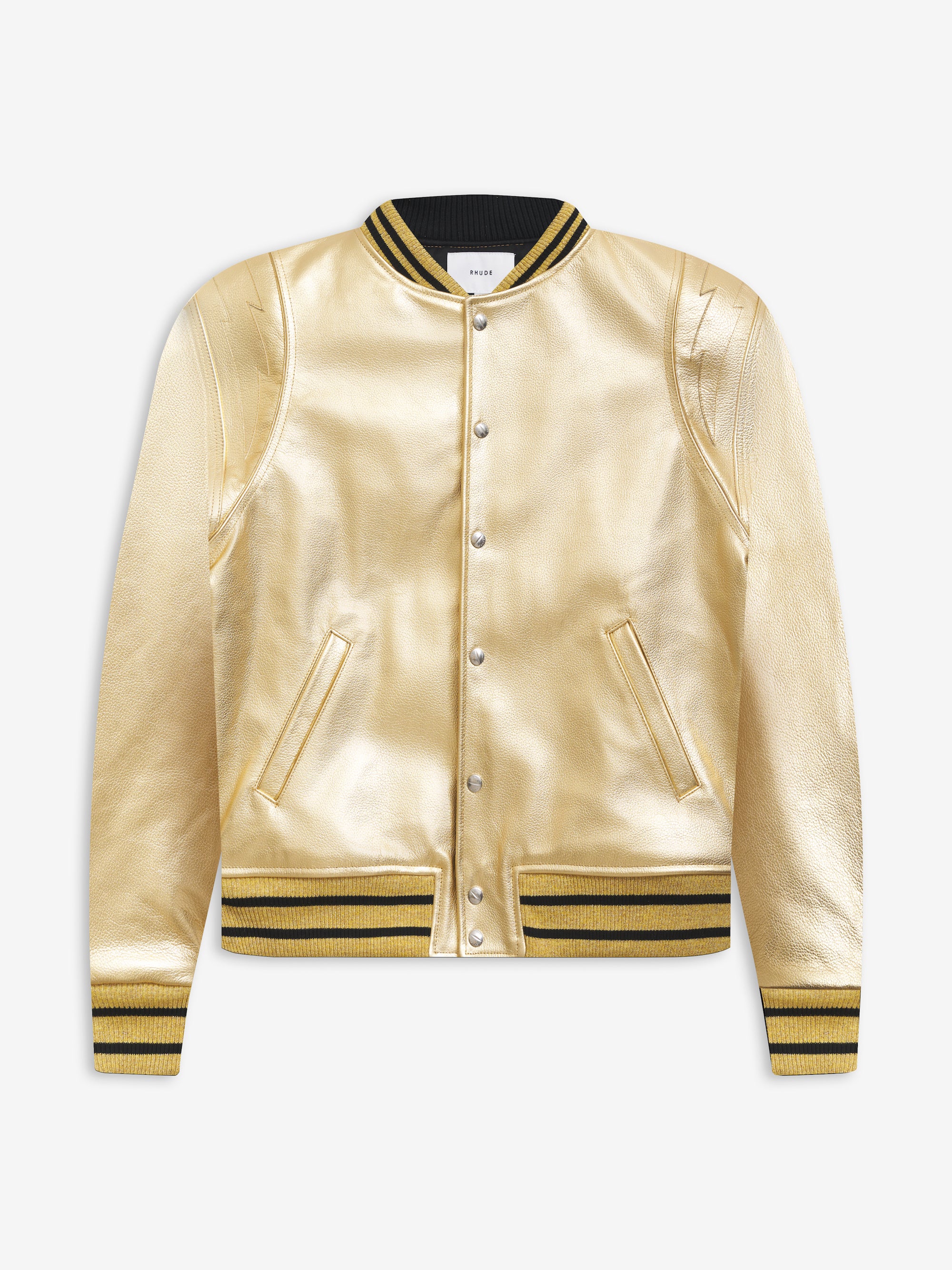 METALLIC LEATHER BOMBER