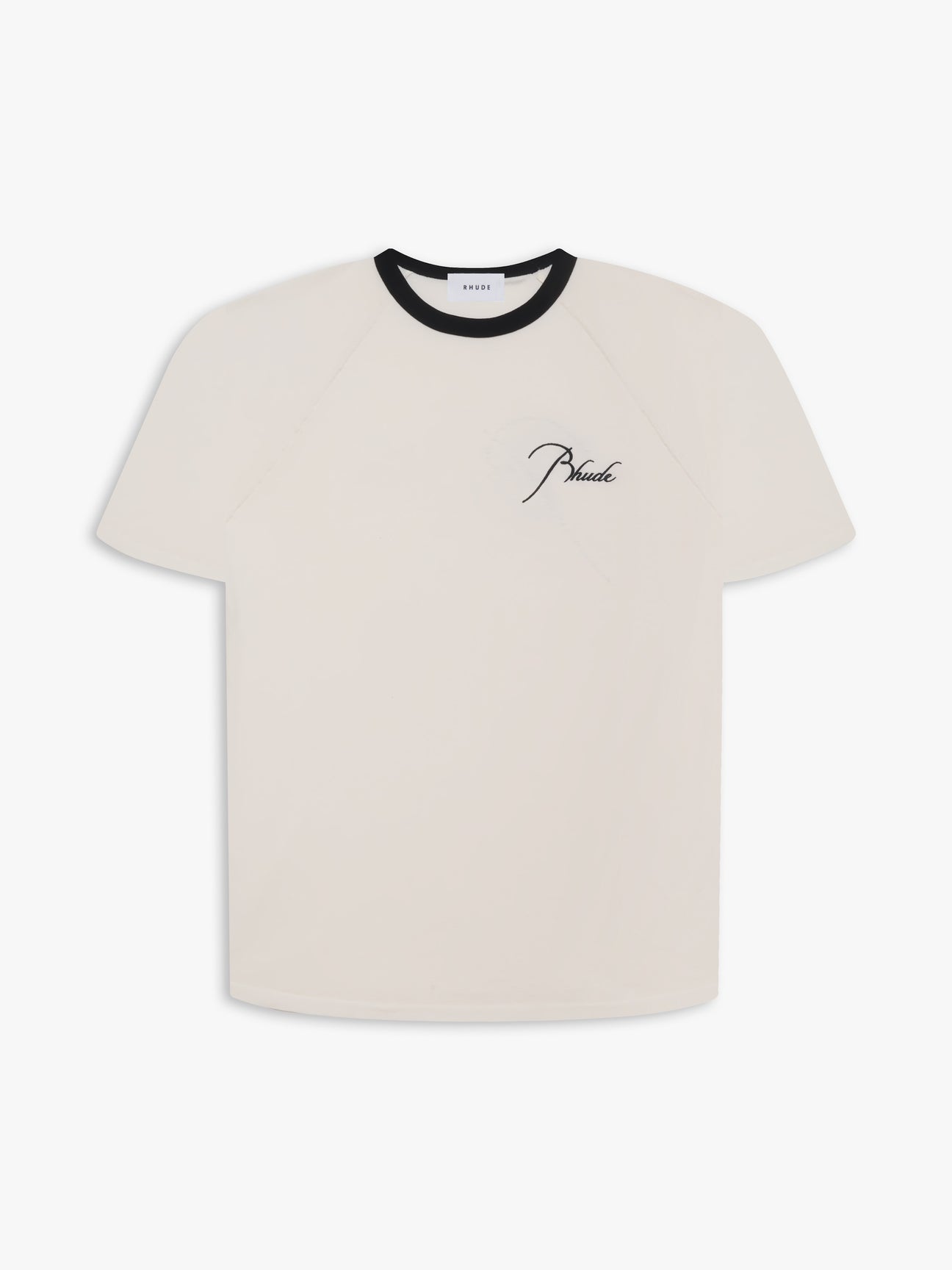 rhude white ringer crew neck t shirt