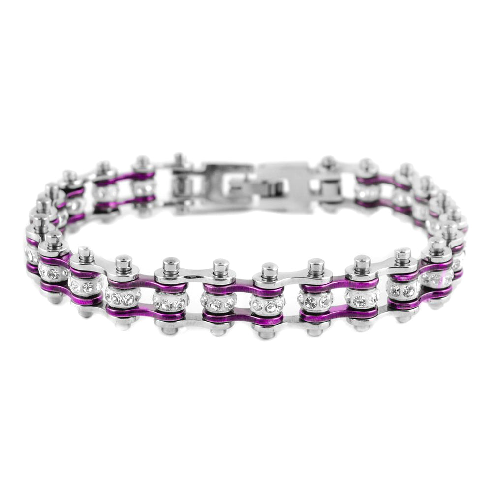 Ladies Silver Purple Mini Bike Chain Bracelet   SK2003