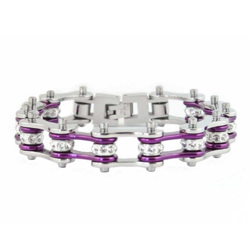 LADIES Silver Purple Bike Chain Bracelet   SK1103