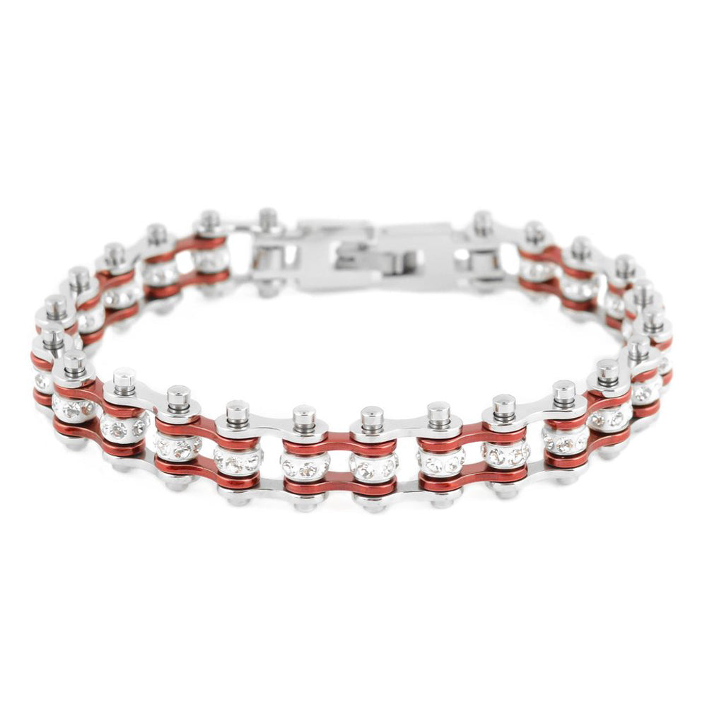 Ladies Silver Red Mini Bike Chain Bracelet   SK2014