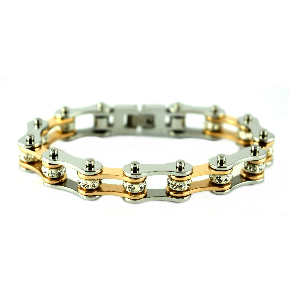 Ladies Silver Rose GOLD Bike Chain Bracelet   SK1852